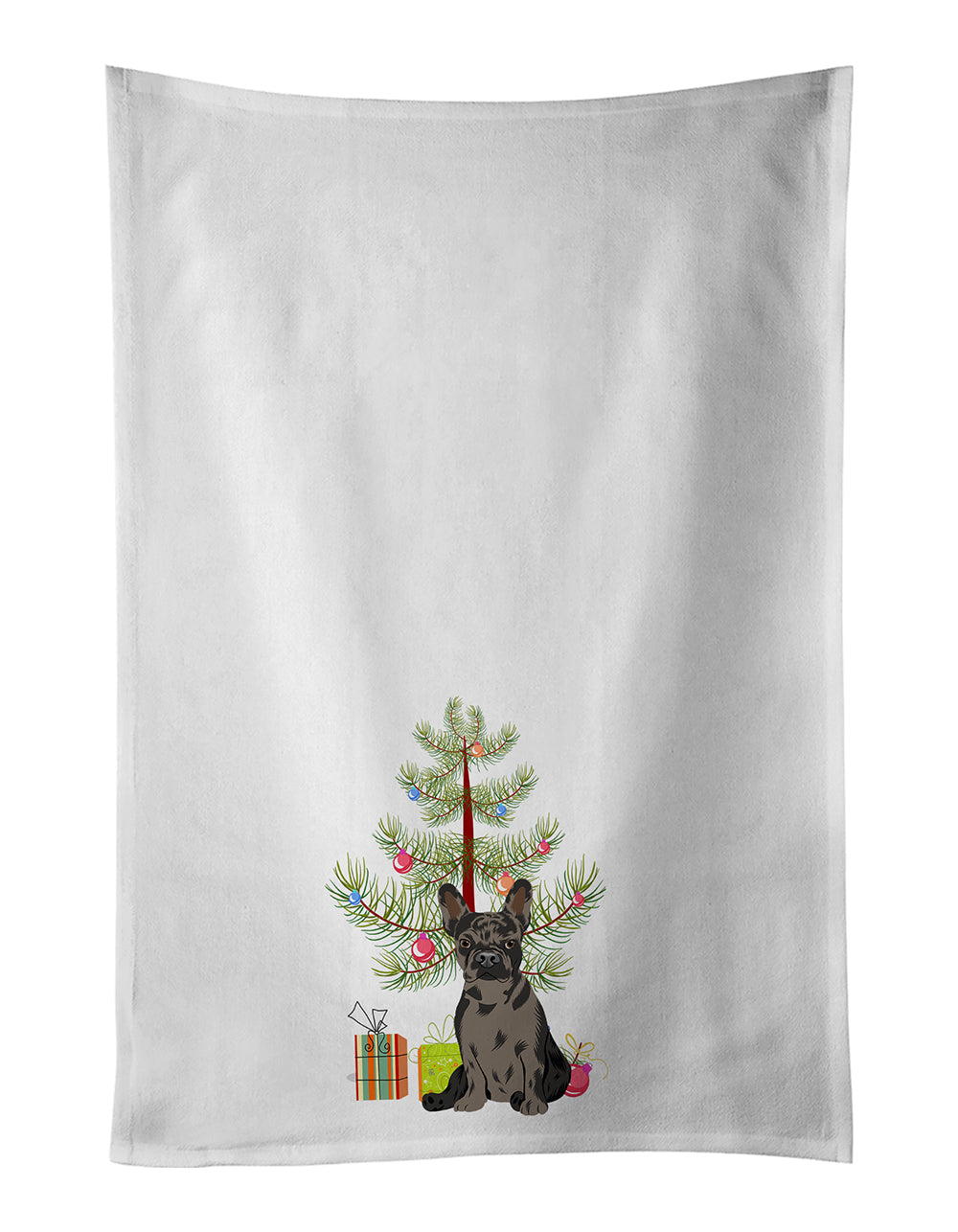 French Bulldog Chocolate Christmas Kitchen Towel Set of 2 White Dish Towels Decorative Bathroom Hand towel for Hand, Face, Hair, Yoga, Tea, Dishcloth, 19 X 28", White