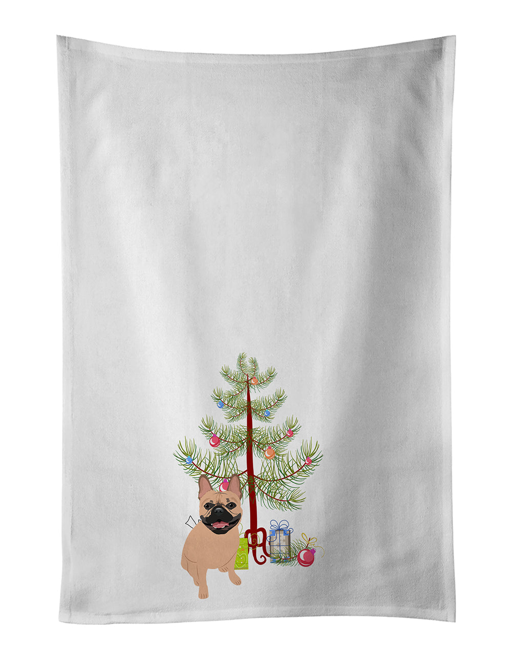 French Bulldog Fawn #2 Christmas Kitchen Towel Set of 2 White Dish Towels Decorative Bathroom Hand towel for Hand, Face, Hair, Yoga, Tea, Dishcloth, 19 X 28", White