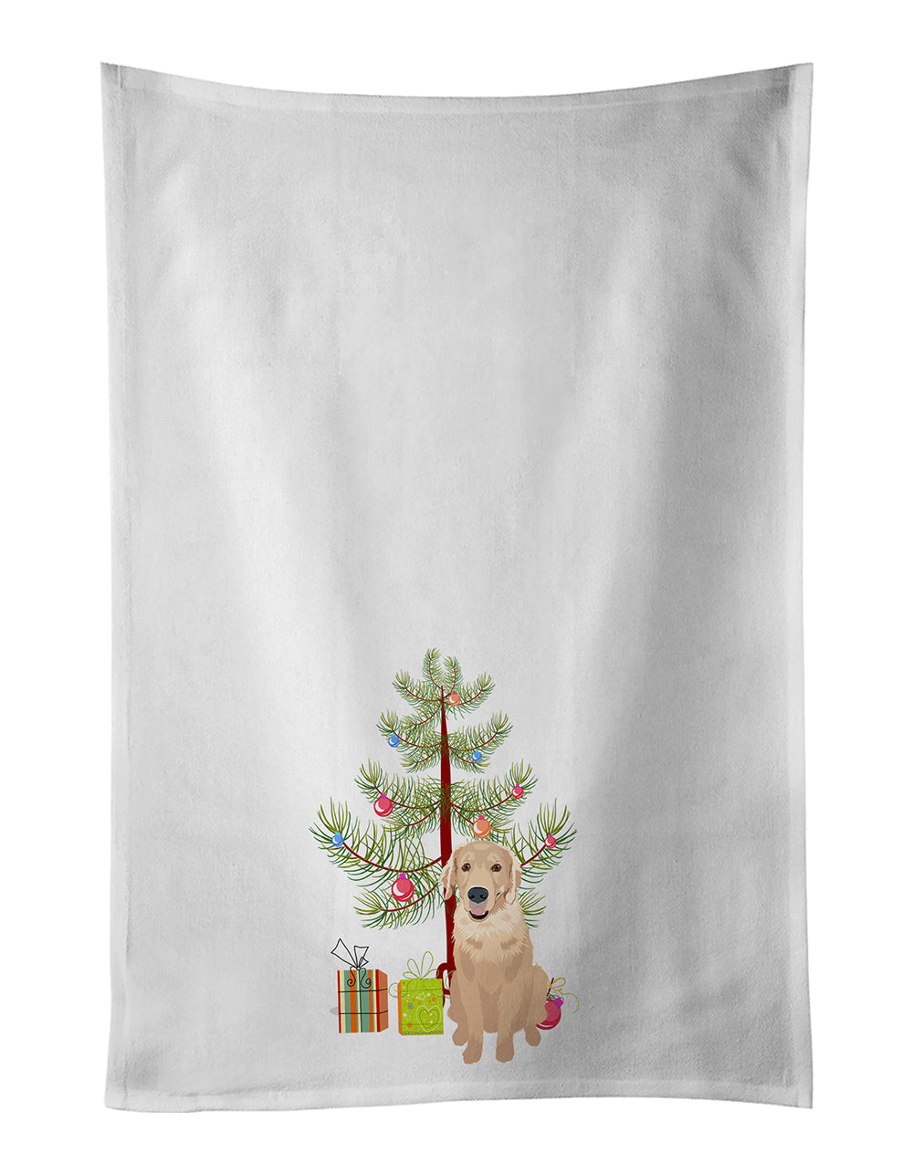 Golden Retriever Fawn #2 Christmas Kitchen Towel Set of 2 White Dish Towels Decorative Bathroom Hand towel for Hand, Face, Hair, Yoga, Tea, Dishcloth, 19 X 28", White