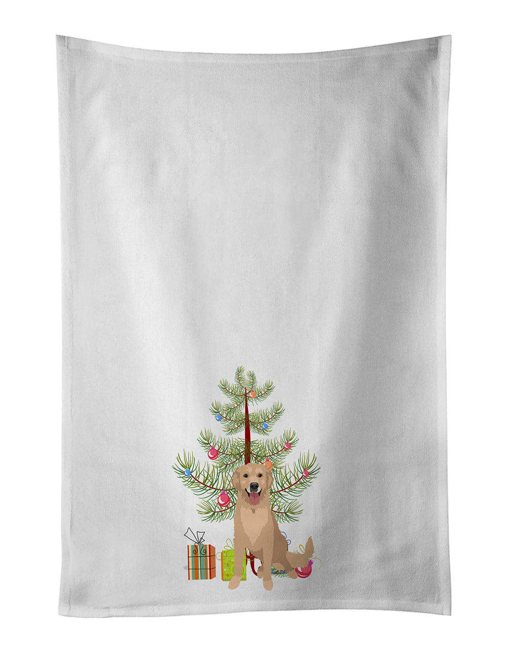 Golden Retriever Fawn #3 Christmas Kitchen Towel Set of 2 White Dish Towels Decorative Bathroom Hand towel for Hand, Face, Hair, Yoga, Tea, Dishcloth, 19 X 28", White