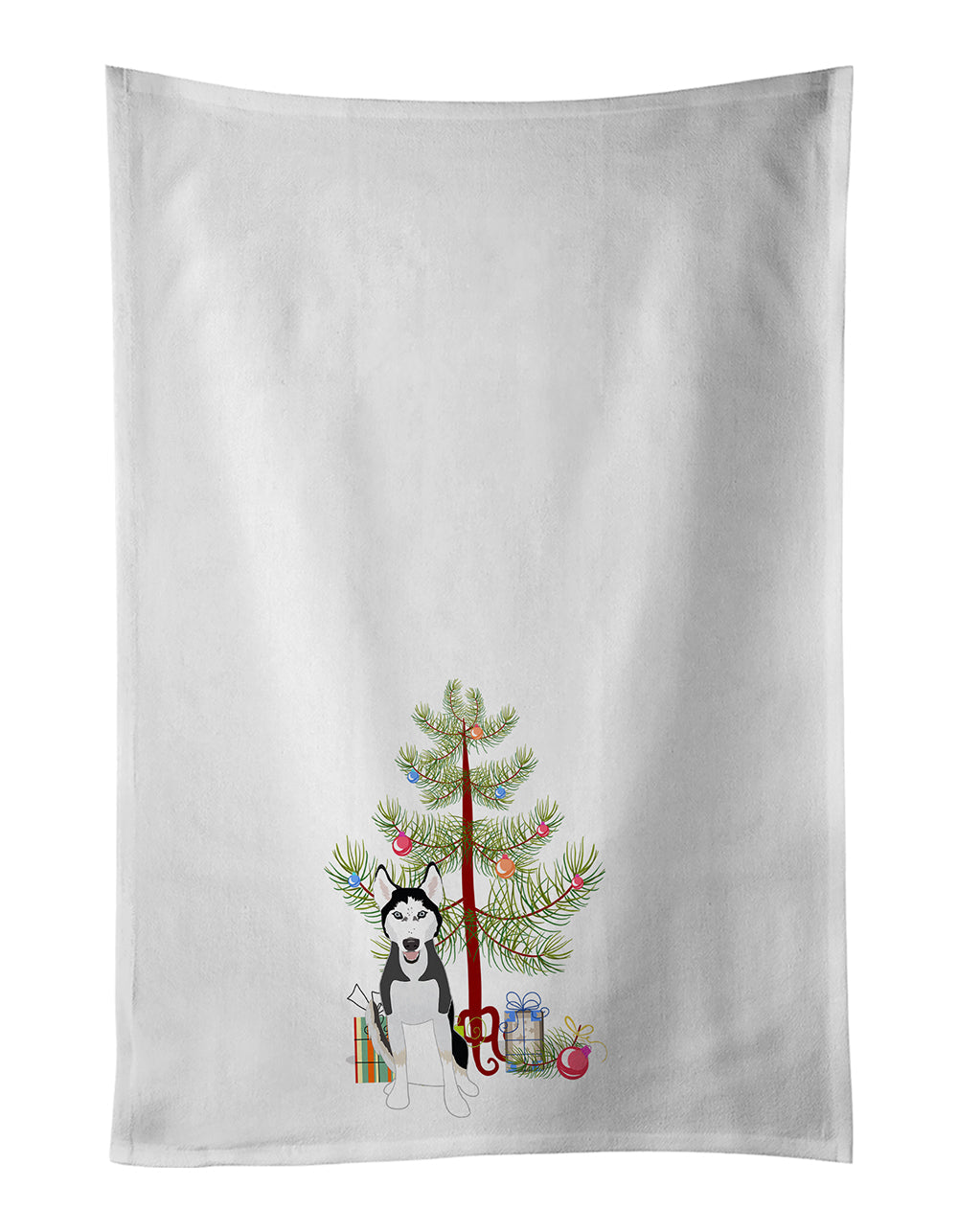 Siberian Husky Black and White #3 Christmas Kitchen Towel Set of 2 White Dish Towels Decorative Bathroom Hand towel for Hand, Face, Hair, Yoga, Tea, Dishcloth, 19 X 28", White