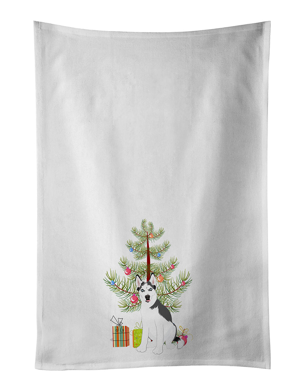Siberian Husky Puppy Christmas Kitchen Towel Set of 2 White Dish Towels Decorative Bathroom Hand towel for Hand, Face, Hair, Yoga, Tea, Dishcloth, 19 X 28", White