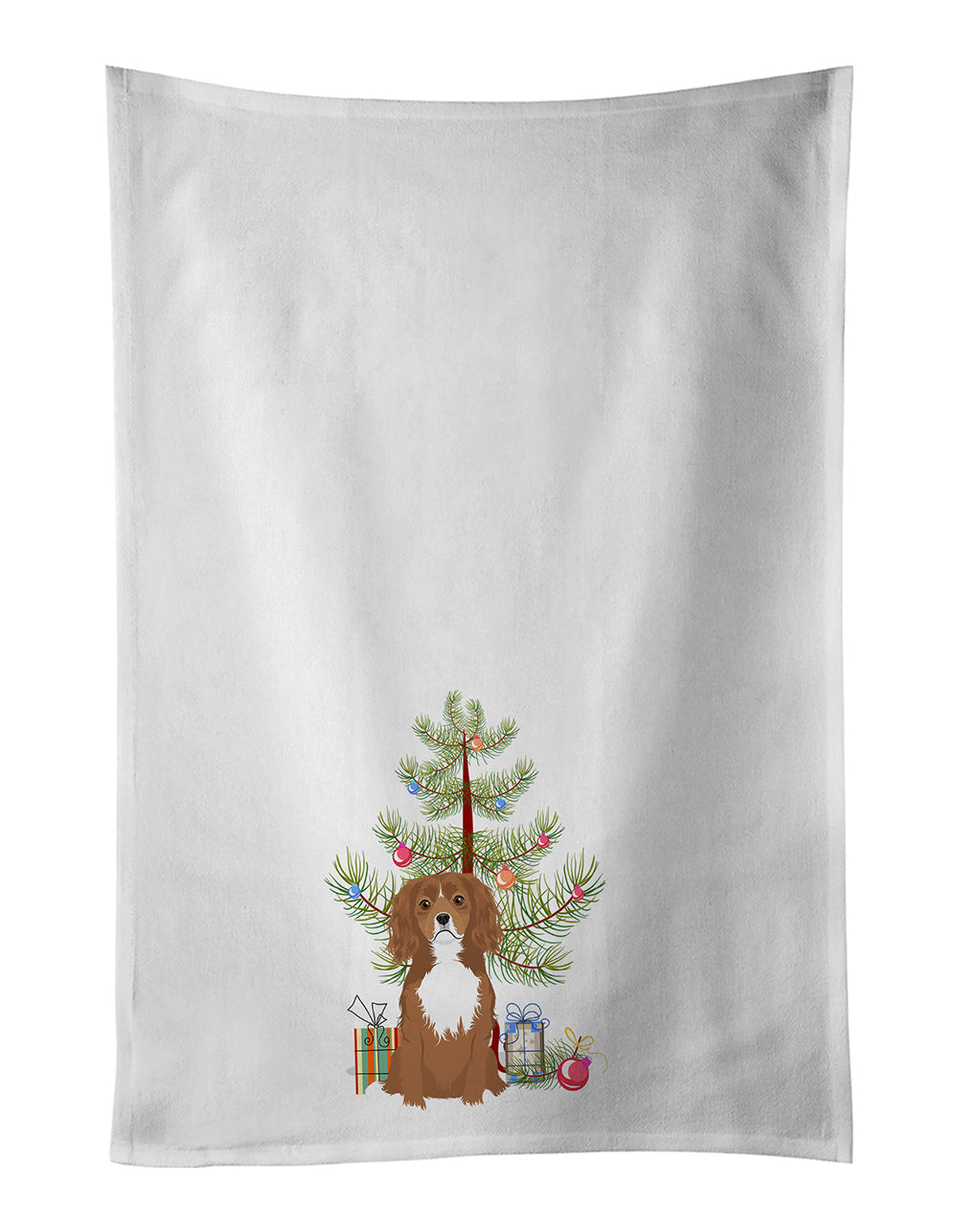 Cavalier King Charles Spaniel Ruby Christmas Kitchen Towel Set of 2 White Dish Towels Decorative Bathroom Hand towel for Hand, Face, Hair, Yoga, Tea, Dishcloth, 19 X 28", White