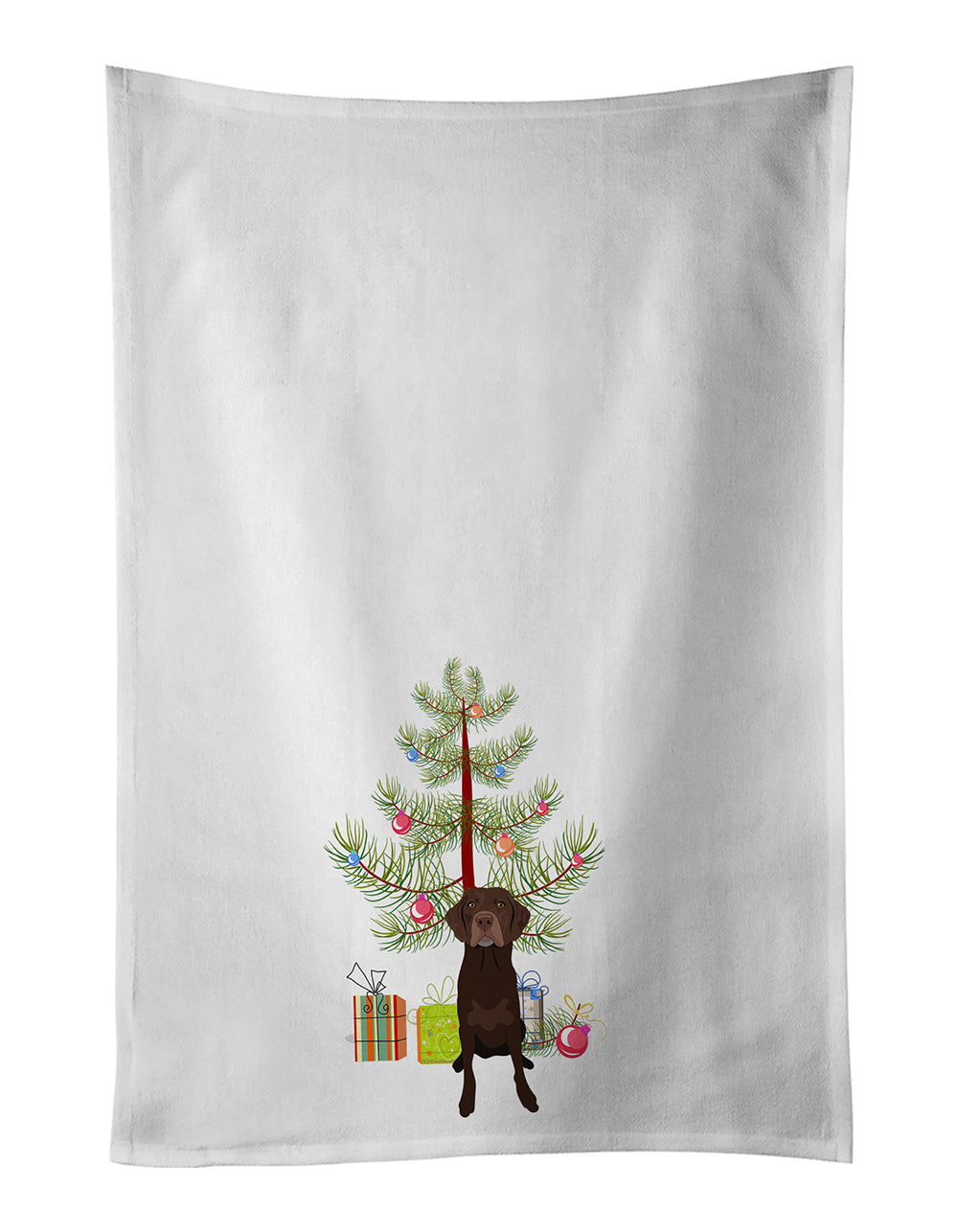 Labrador Retriever Chocolate #2 Christmas Kitchen Towel Set of 2 White Dish Towels Decorative Bathroom Hand towel for Hand, Face, Hair, Yoga, Tea, Dishcloth, 19 X 28", White
