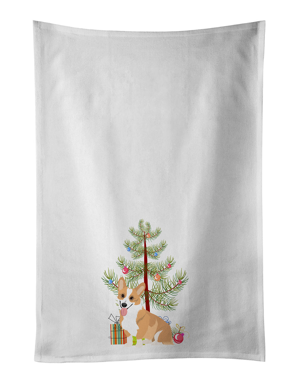 Pembroke Corgi Red and White Christmas Kitchen Towel Set of 2 White Dish Towels Decorative Bathroom Hand towel for Hand, Face, Hair, Yoga, Tea, Dishcloth, 19 X 28", White
