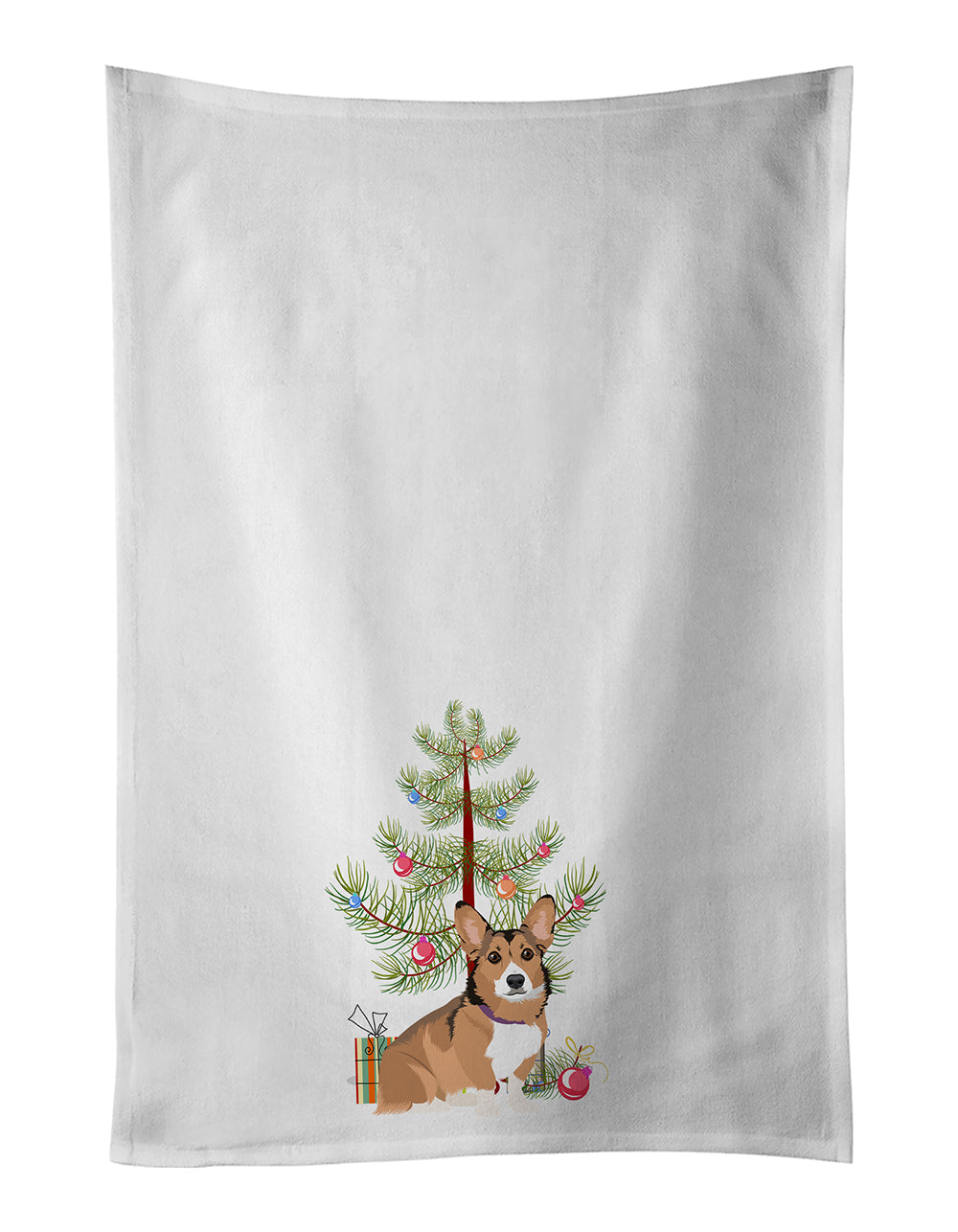 Pembroke Welsh Corgi Sable and White Christmas Kitchen Towel Set of 2 White Dish Towels Decorative Bathroom Hand towel for Hand, Face, Hair, Yoga, Tea, Dishcloth, 19 X 28", White
