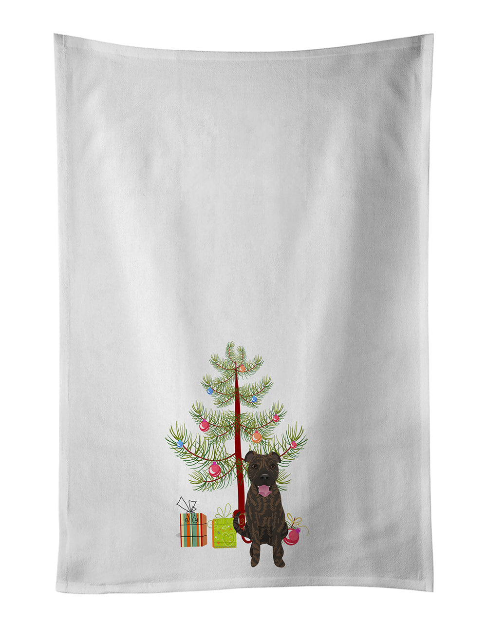 Pit Bull Brindle #1 Christmas Kitchen Towel Set of 2 White Dish Towels Decorative Bathroom Hand towel for Hand, Face, Hair, Yoga, Tea, Dishcloth, 19 X 28", White