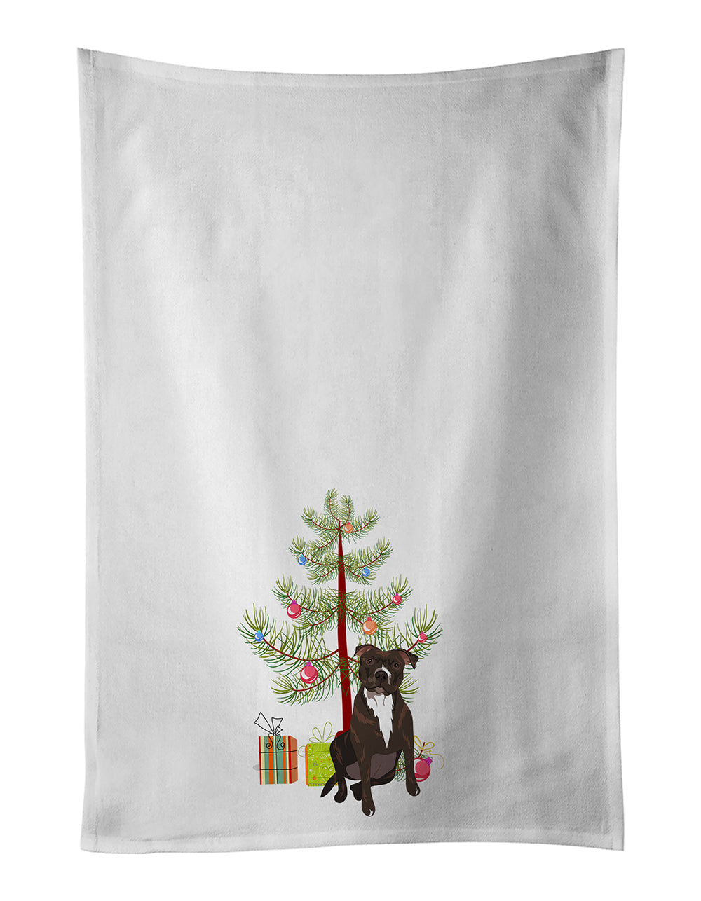 Pit Bull Brindle #2 Christmas Kitchen Towel Set of 2 White Dish Towels Decorative Bathroom Hand towel for Hand, Face, Hair, Yoga, Tea, Dishcloth, 19 X 28", White