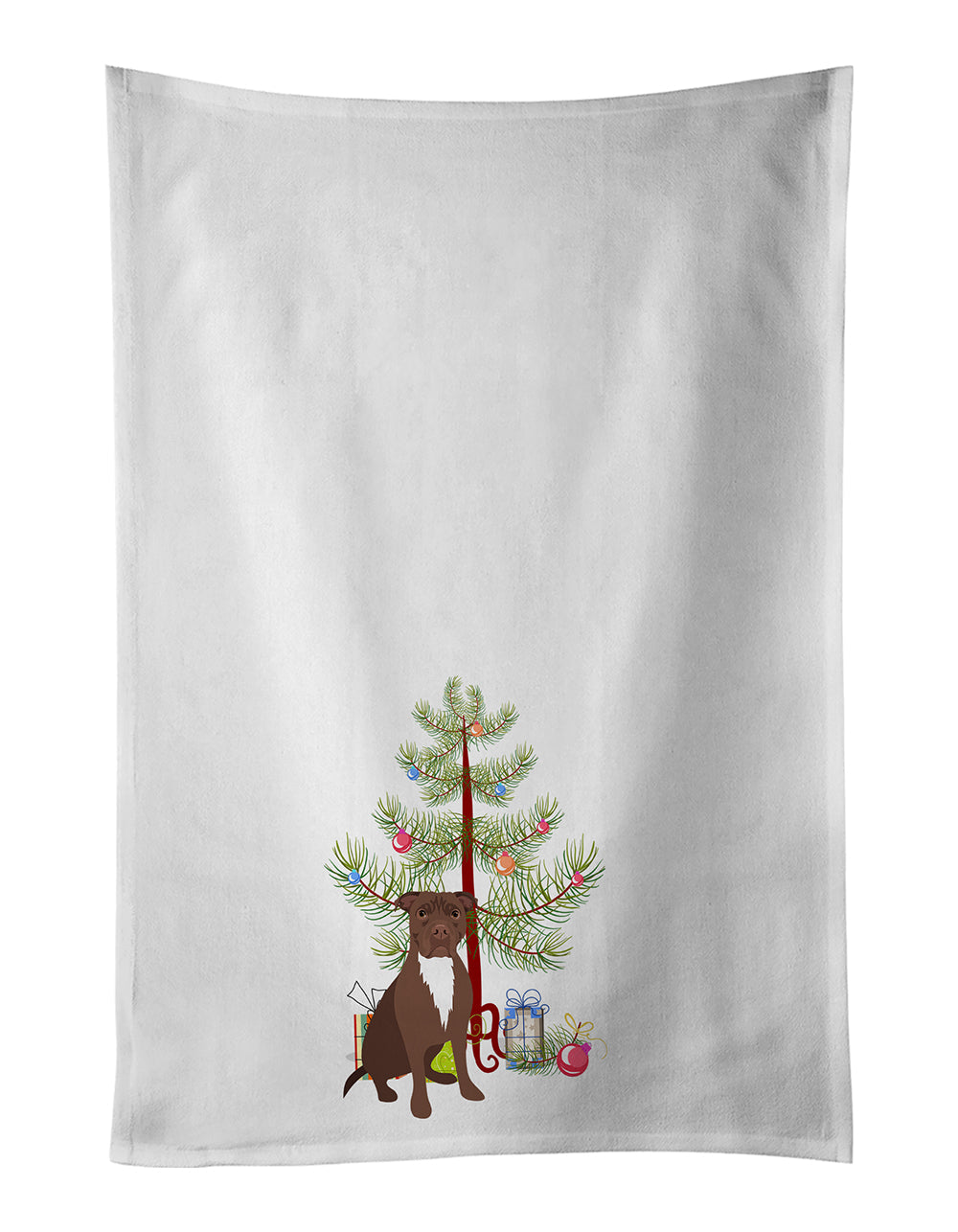Pit Bull Chocolate Christmas Kitchen Towel Set of 2 White Dish Towels Decorative Bathroom Hand towel for Hand, Face, Hair, Yoga, Tea, Dishcloth, 19 X 28", White