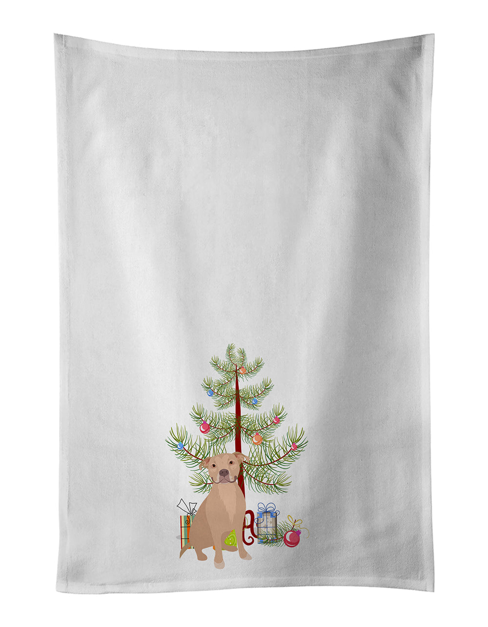 Pit Bull Fawn #1 Christmas Kitchen Towel Set of 2 White Dish Towels Decorative Bathroom Hand towel for Hand, Face, Hair, Yoga, Tea, Dishcloth, 19 X 28", White