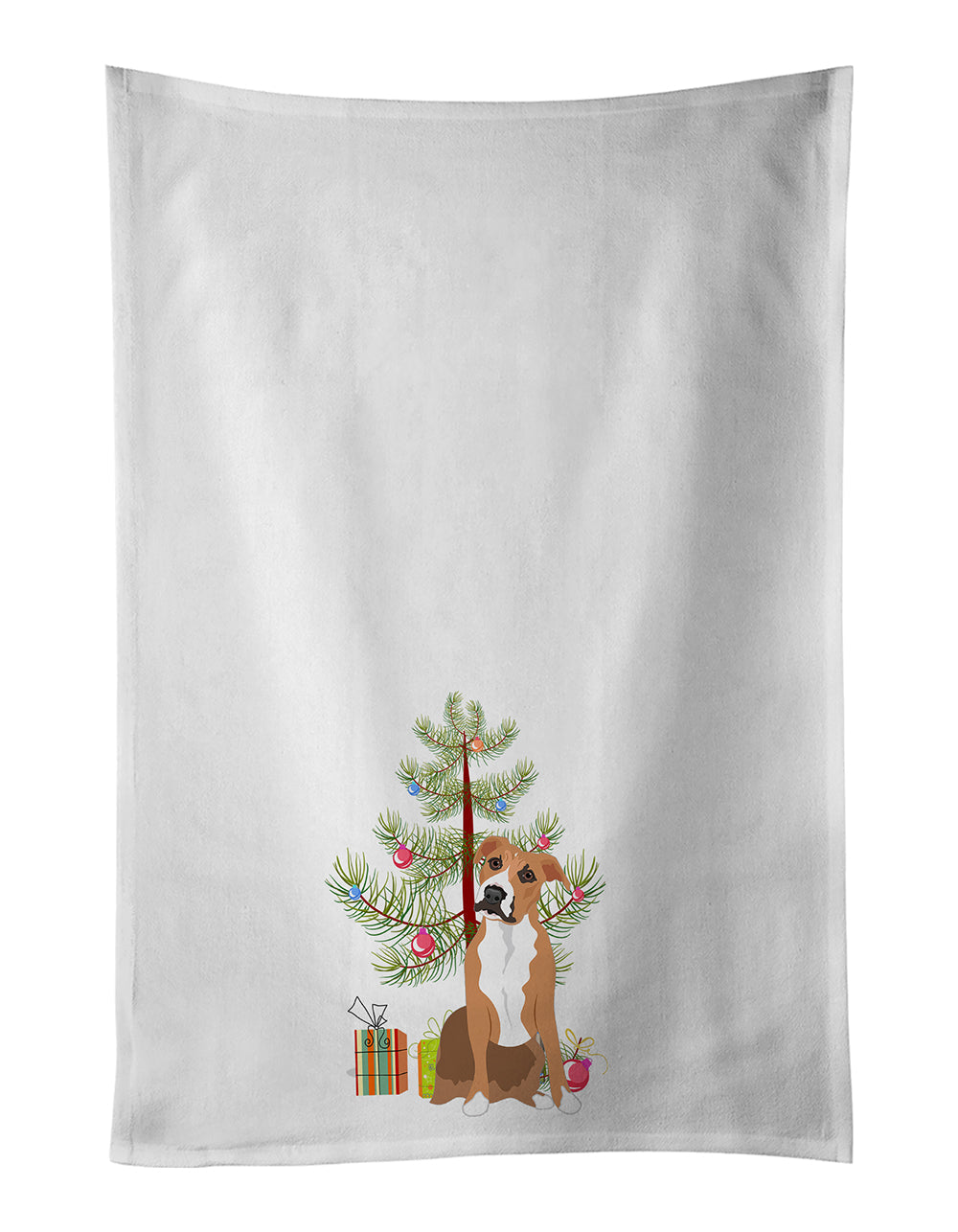 Pit Bull Fawn #3 Christmas Kitchen Towel Set of 2 White Dish Towels Decorative Bathroom Hand towel for Hand, Face, Hair, Yoga, Tea, Dishcloth, 19 X 28", White