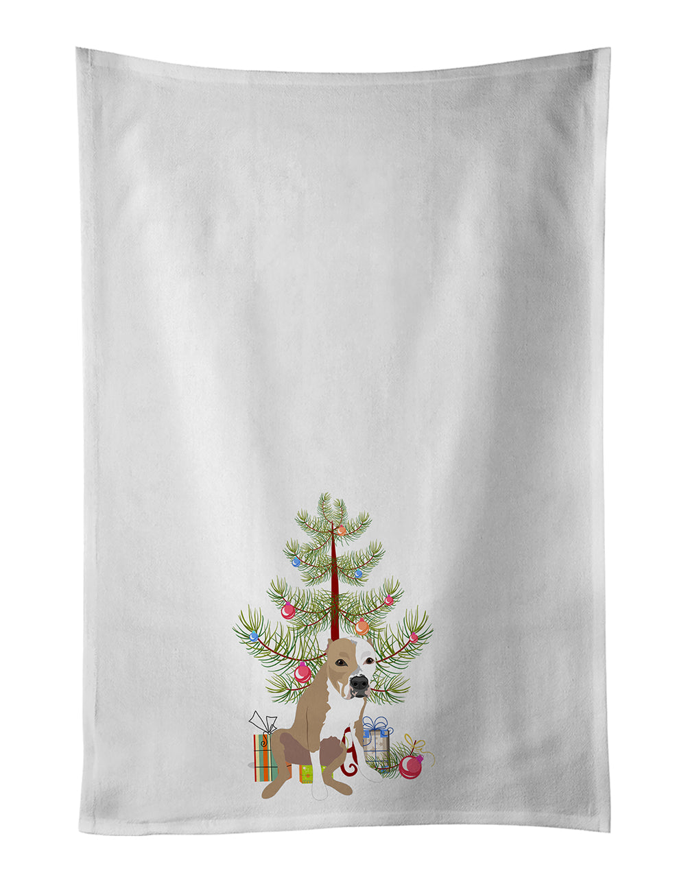 Pit Bull Fawn #4 Christmas Kitchen Towel Set of 2 White Dish Towels Decorative Bathroom Hand towel for Hand, Face, Hair, Yoga, Tea, Dishcloth, 19 X 28", White