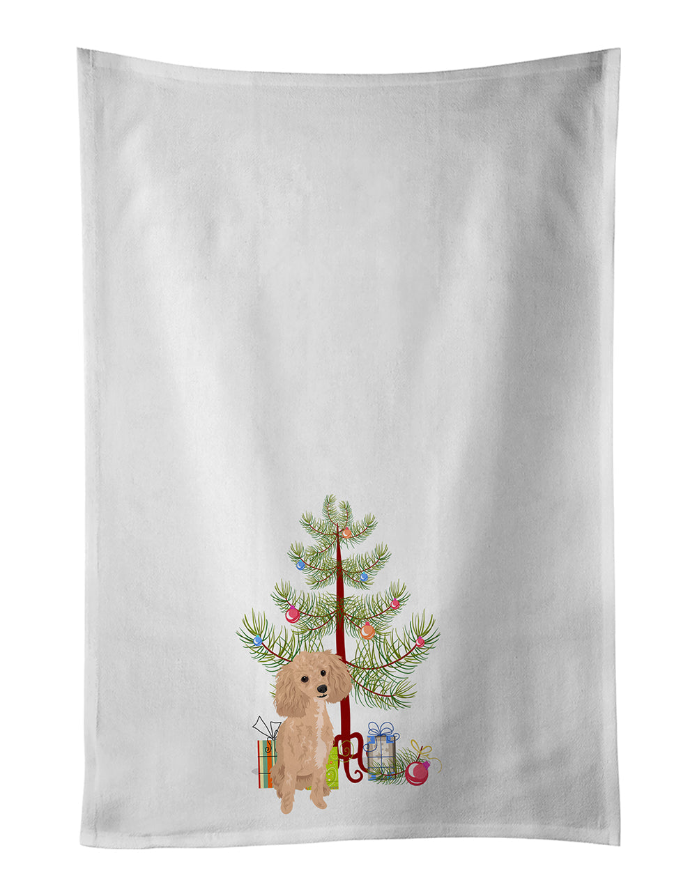 Poodle Toy Apricot #1 Christmas Kitchen Towel Set of 2 White Dish Towels Decorative Bathroom Hand towel for Hand, Face, Hair, Yoga, Tea, Dishcloth, 19 X 28", White