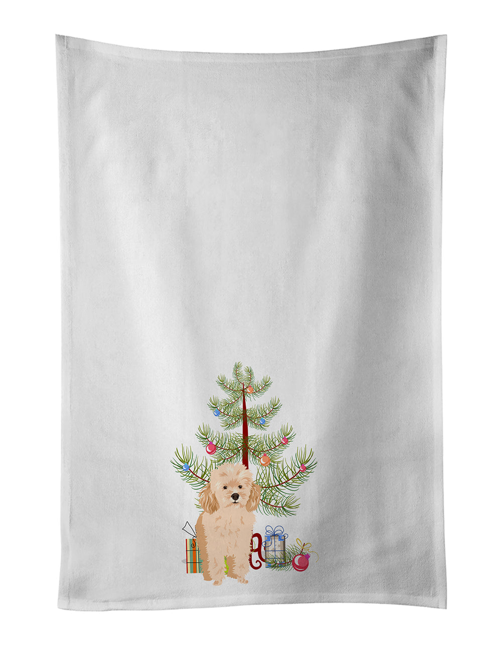 Poodle Toy Apricot #2 Christmas Kitchen Towel Set of 2 White Dish Towels Decorative Bathroom Hand towel for Hand, Face, Hair, Yoga, Tea, Dishcloth, 19 X 28", White