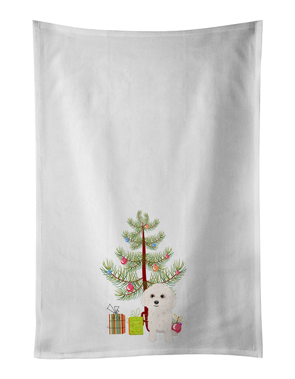 Poodle Toy White Christmas Kitchen Towel Set of 2 White Dish Towels Decorative Bathroom Hand towel for Hand, Face, Hair, Yoga, Tea, Dishcloth, 19 X 28", White