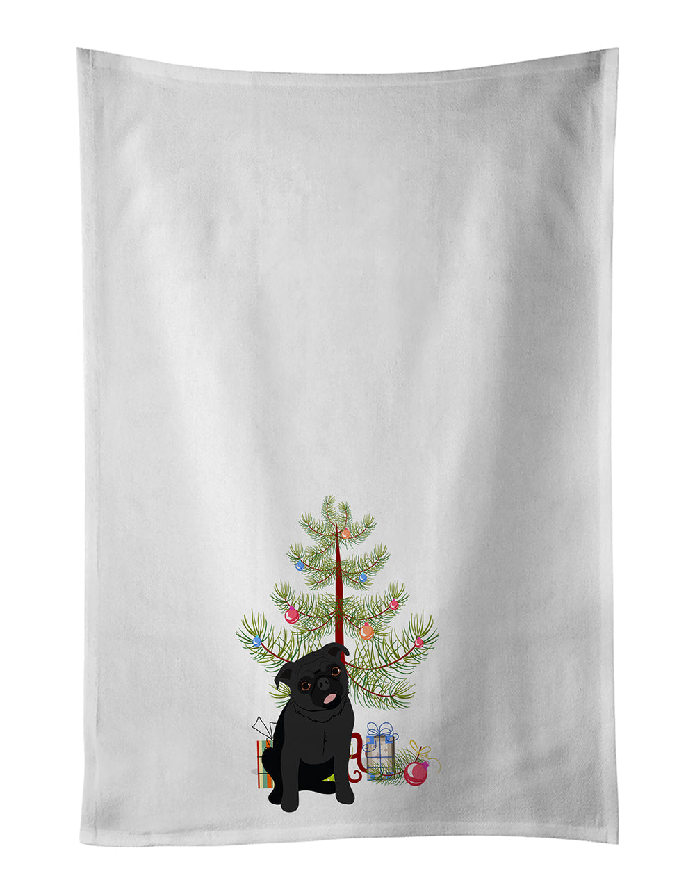 Pug Black #1 Christmas Kitchen Towel Set of 2 White Dish Towels Decorative Bathroom Hand towel for Hand, Face, Hair, Yoga, Tea, Dishcloth, 19 X 28", White