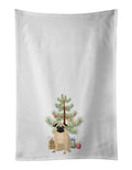 Pug Fawn #1 Christmas Kitchen Towel Set of 2 White Dish Towels Decorative Bathroom Hand towel for Hand, Face, Hair, Yoga, Tea, Dishcloth, 19 X 28", White