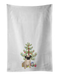 Pug Fawn #3 Christmas Kitchen Towel Set of 2 White Dish Towels Decorative Bathroom Hand towel for Hand, Face, Hair, Yoga, Tea, Dishcloth, 19 X 28", White
