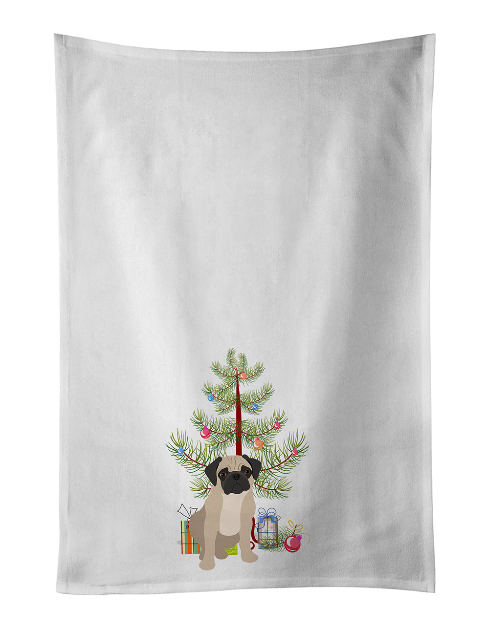 Pug Fawn #3 Christmas Kitchen Towel Set of 2 White Dish Towels Decorative Bathroom Hand towel for Hand, Face, Hair, Yoga, Tea, Dishcloth, 19 X 28", White