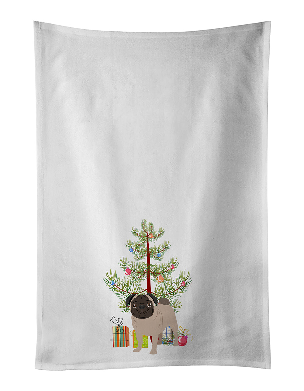 Pug Fawn #4 Christmas Kitchen Towel Set of 2 White Dish Towels Decorative Bathroom Hand towel for Hand, Face, Hair, Yoga, Tea, Dishcloth, 19 X 28", White