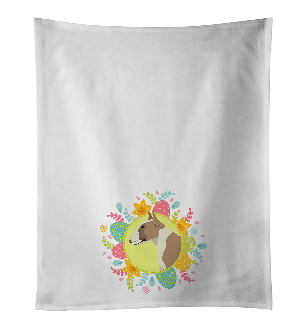Fawn and White Bull Terrier Easter Kitchen Towel Set of 2 White Dish Towels Decorative Bathroom Hand towel for Hand, Face, Hair, Yoga, Tea, Dishcloth, 19 X 28", White