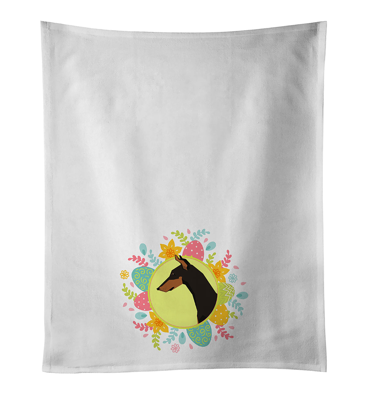 Doberman Pinscher Easter Kitchen Towel Set of 2 White Dish Towels Decorative Bathroom Hand towel for Hand, Face, Hair, Yoga, Tea, Dishcloth, 19 X 28", White