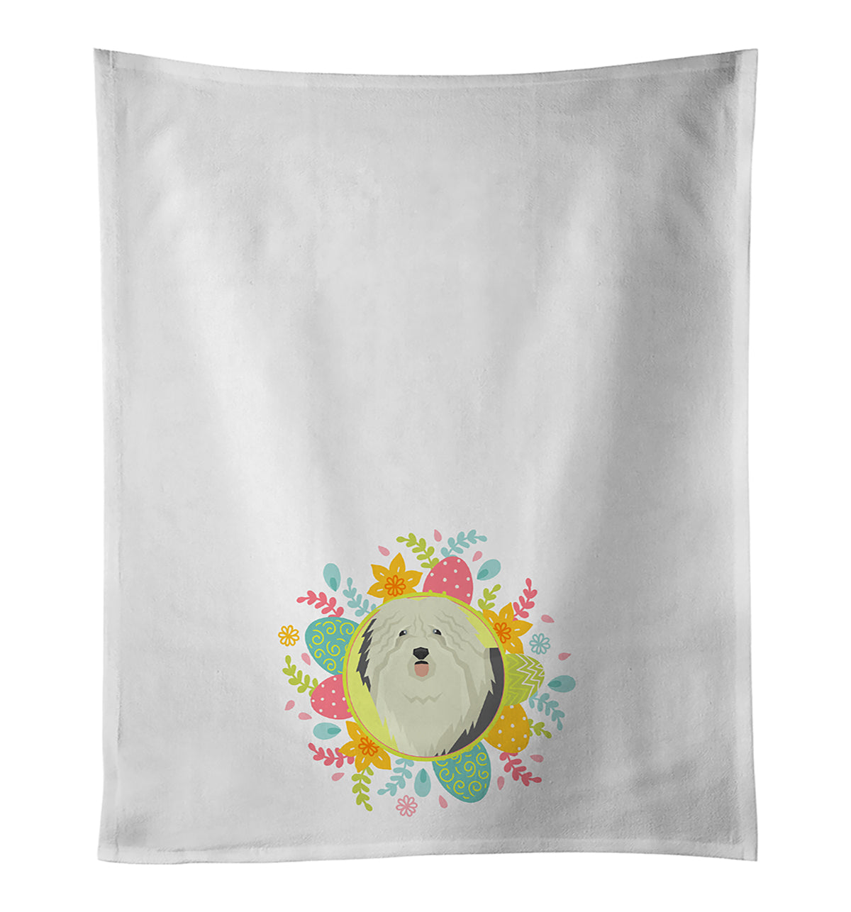 Old English Sheepdog Easter Kitchen Towel Set of 2 White Dish Towels Decorative Bathroom Hand towel for Hand, Face, Hair, Yoga, Tea, Dishcloth, 19 X 28", White