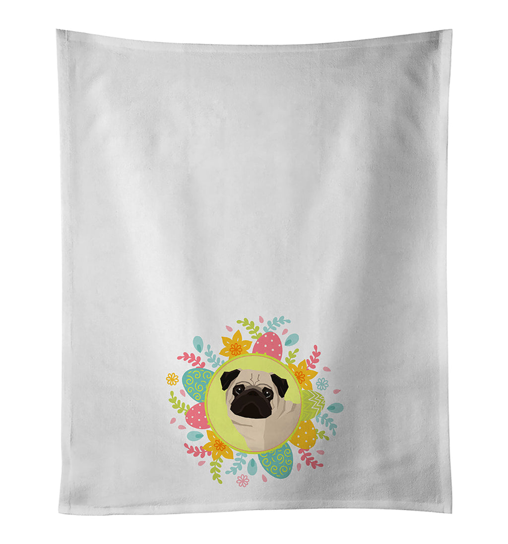 Pug Easter Kitchen Towel Set of 2 White Dish Towels Decorative Bathroom Hand towel for Hand, Face, Hair, Yoga, Tea, Dishcloth, 19 X 28", White