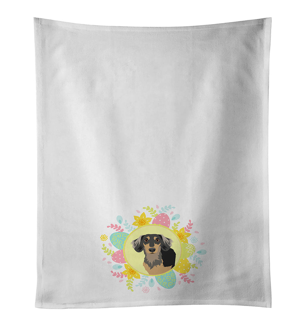 Dachshund Black and Tan #4 Easter Kitchen Towel Set of 2 White Dish Towels Decorative Bathroom Hand towel for Hand, Face, Hair, Yoga, Tea, Dishcloth, 19 X 28", White