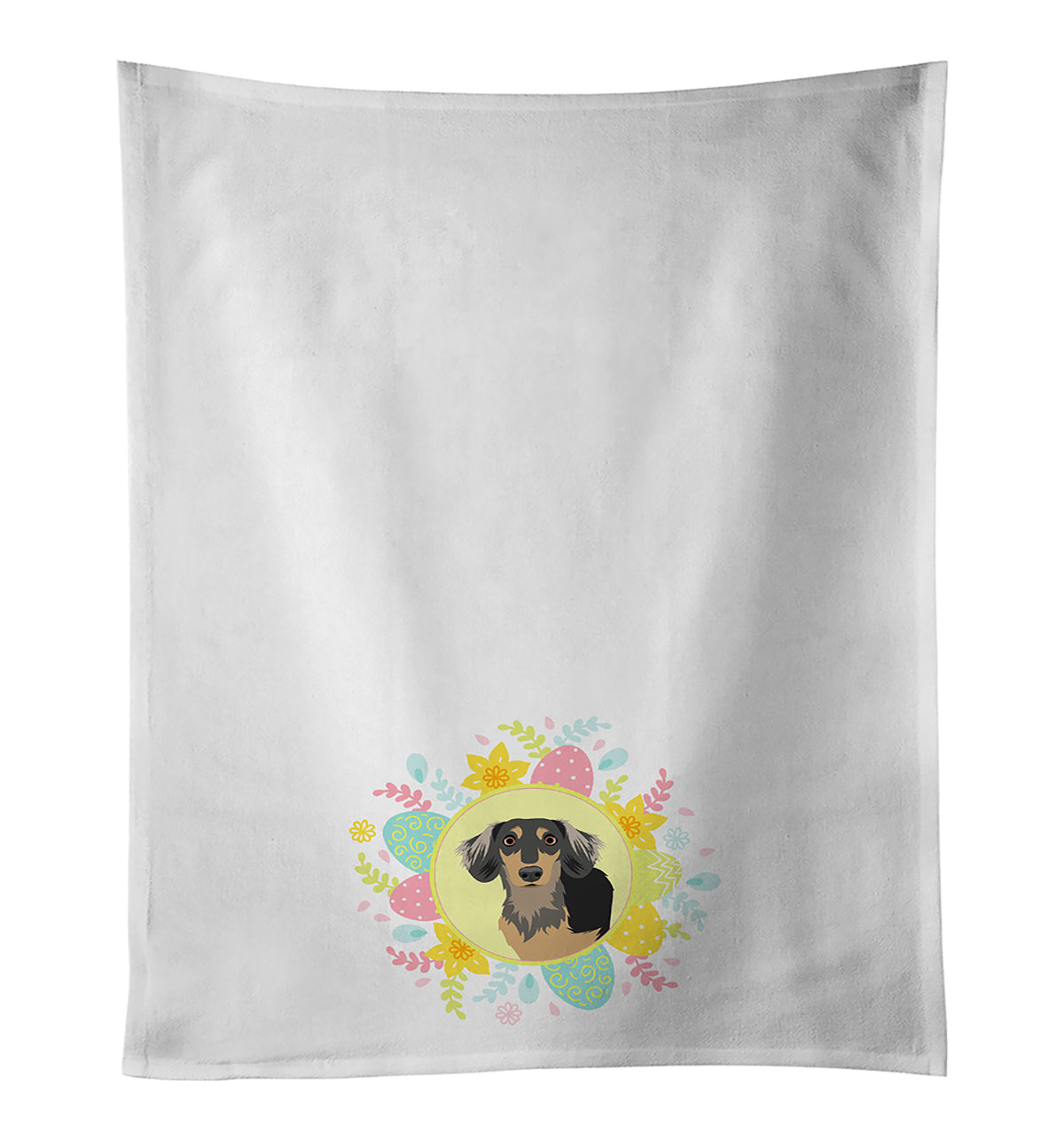 Dachshund Black and Tan #4 Easter Kitchen Towel Set of 2 White Dish Towels Decorative Bathroom Hand towel for Hand, Face, Hair, Yoga, Tea, Dishcloth, 19 X 28", White
