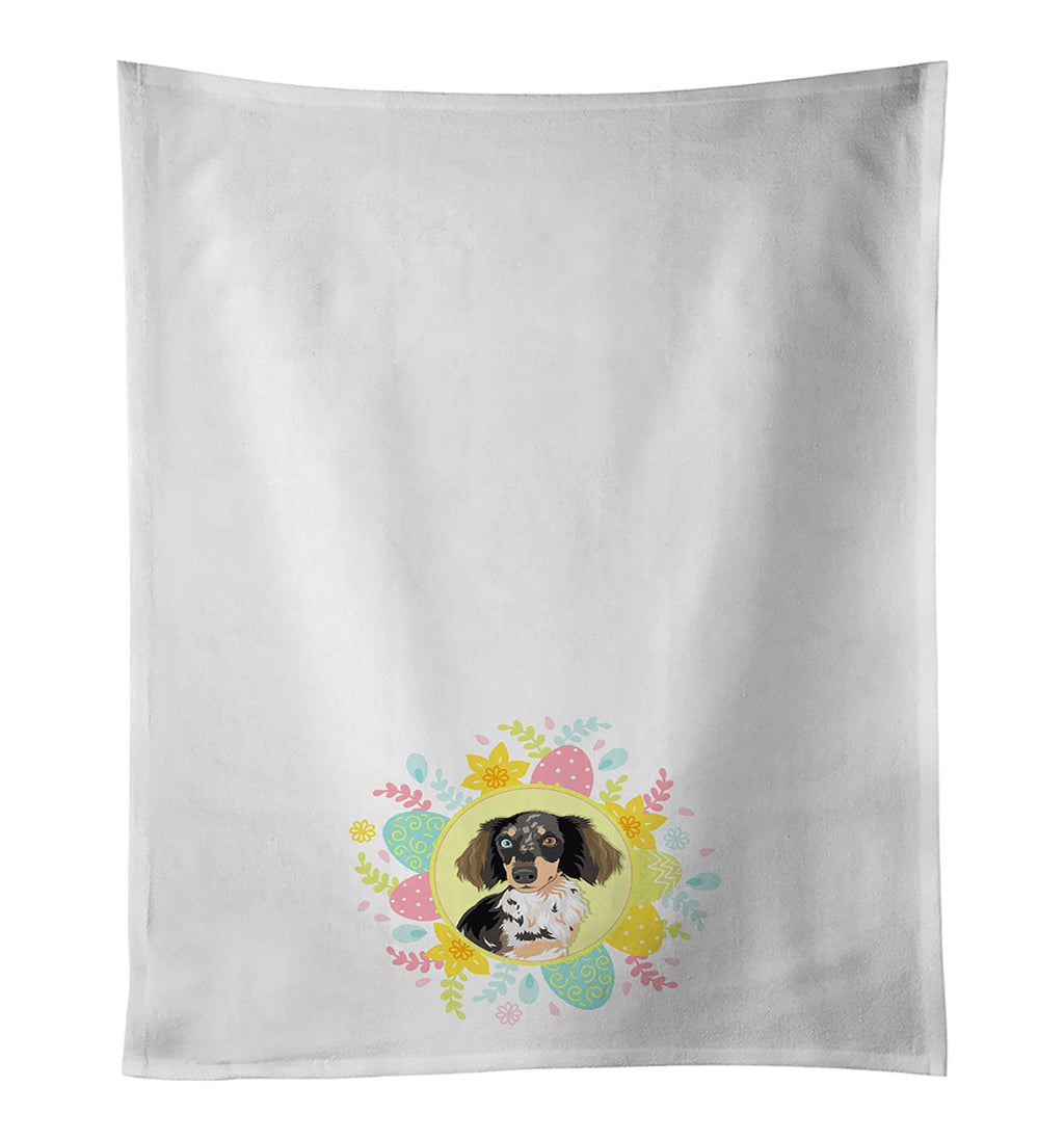 Dachshund Dapple #1 Easter Kitchen Towel Set of 2 White Dish Towels Decorative Bathroom Hand towel for Hand, Face, Hair, Yoga, Tea, Dishcloth, 19 X 28", White