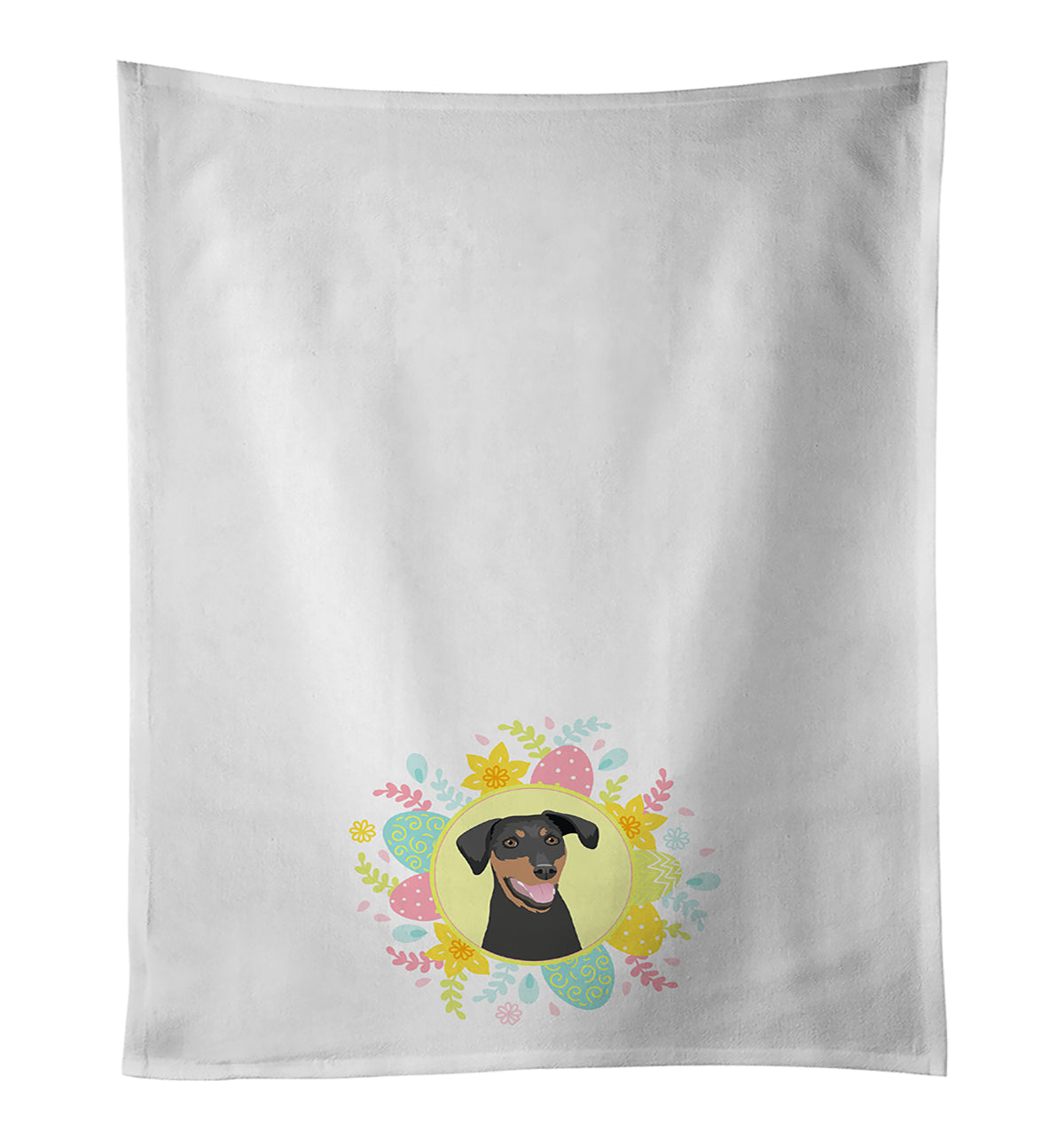 Doberman Pinscher Black and Rust Natural Ears #1 Easter Kitchen Towel Set of 2 White Dish Towels Decorative Bathroom Hand towel for Hand, Face, Hair, Yoga, Tea, Dishcloth, 19 X 28", White