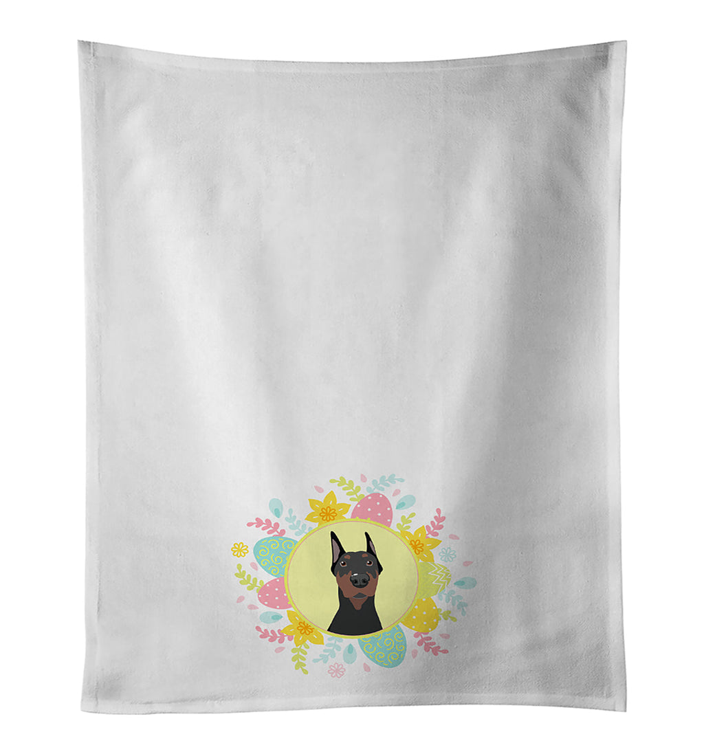 Doberman Pinscher Black Cropped Ears Easter Kitchen Towel Set of 2 White Dish Towels Decorative Bathroom Hand towel for Hand, Face, Hair, Yoga, Tea, Dishcloth, 19 X 28", White