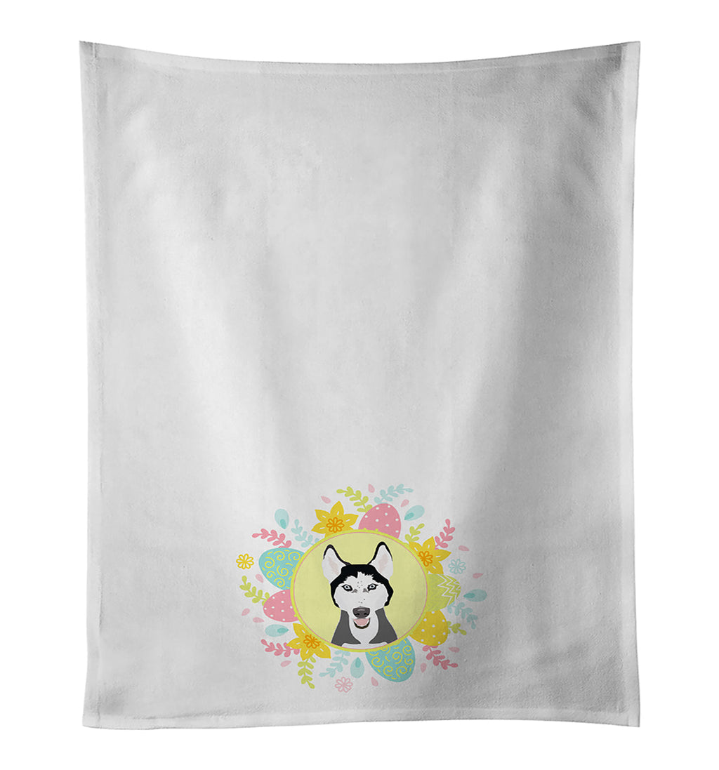 Siberian Husky Black and White #3 Easter Kitchen Towel Set of 2 White Dish Towels Decorative Bathroom Hand towel for Hand, Face, Hair, Yoga, Tea, Dishcloth, 19 X 28", White