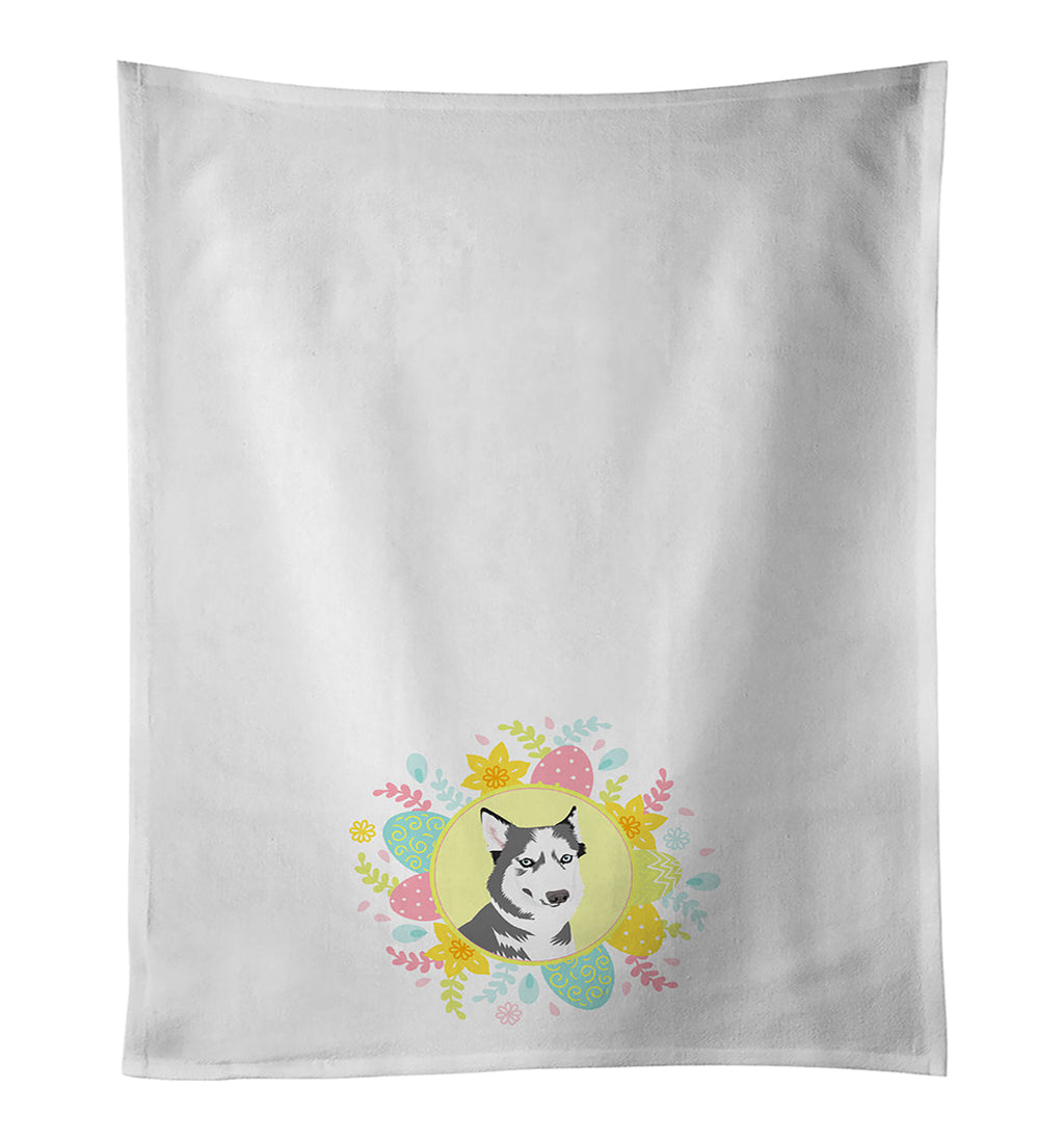 Siberian Husky Silver and White #2 Easter Kitchen Towel Set of 2 White Dish Towels Decorative Bathroom Hand towel for Hand, Face, Hair, Yoga, Tea, Dishcloth, 19 X 28", White