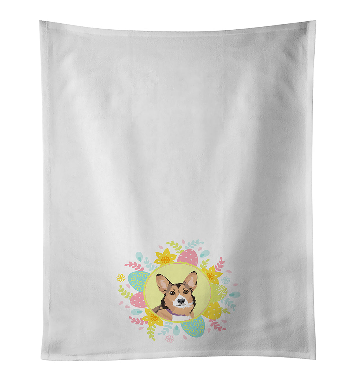 Pembroke Welsh Corgi Sable and White Easter Kitchen Towel Set of 2 White Dish Towels Decorative Bathroom Hand towel for Hand, Face, Hair, Yoga, Tea, Dishcloth, 19 X 28", White