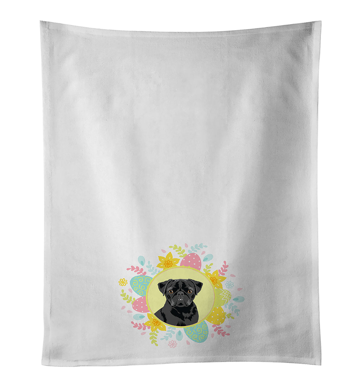Pug Black #2 Easter Kitchen Towel Set of 2 White Dish Towels Decorative Bathroom Hand towel for Hand, Face, Hair, Yoga, Tea, Dishcloth, 19 X 28", White