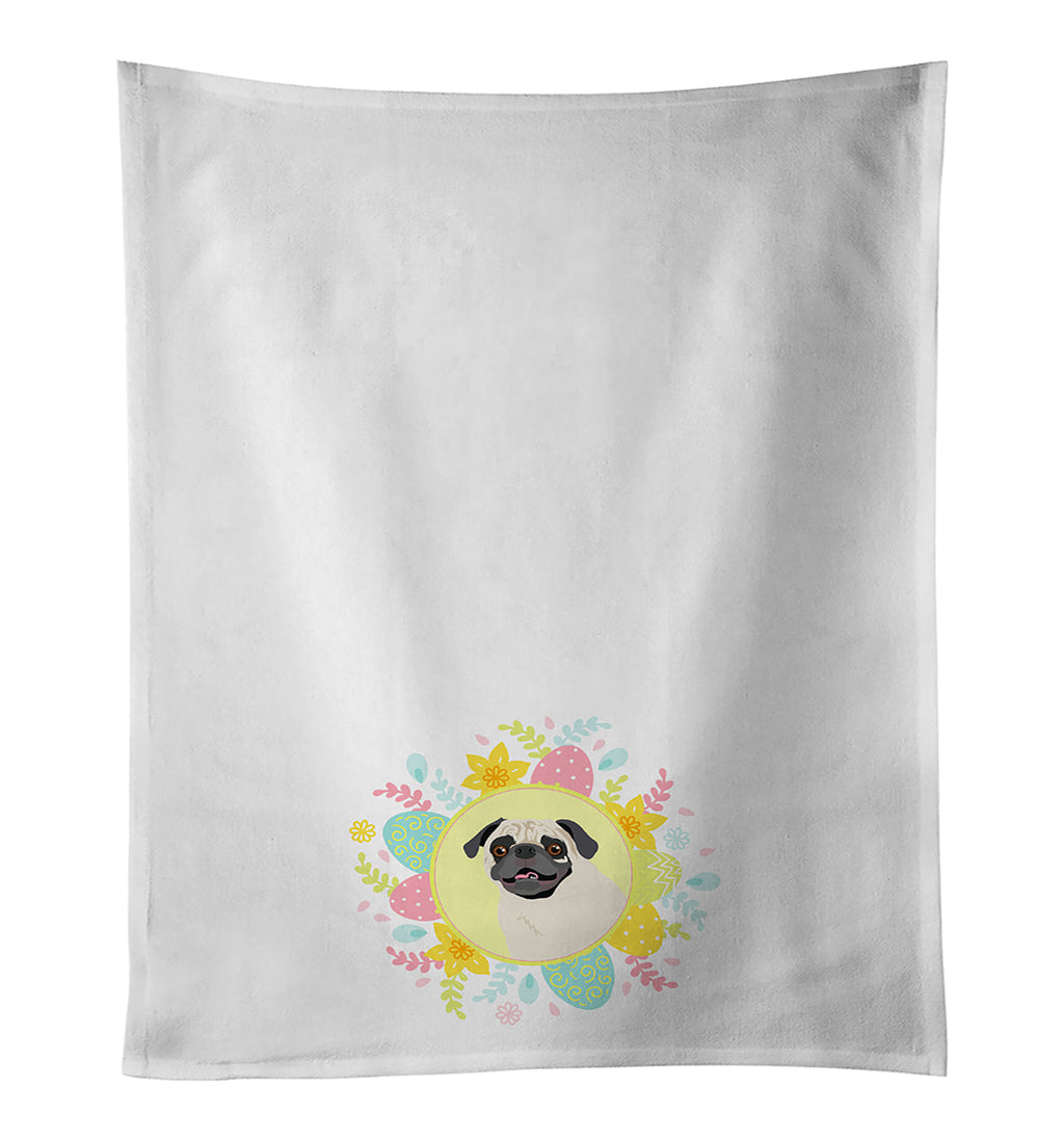 Pug Fawn #2 Easter Kitchen Towel Set of 2 White Dish Towels Decorative Bathroom Hand towel for Hand, Face, Hair, Yoga, Tea, Dishcloth, 19 X 28", White