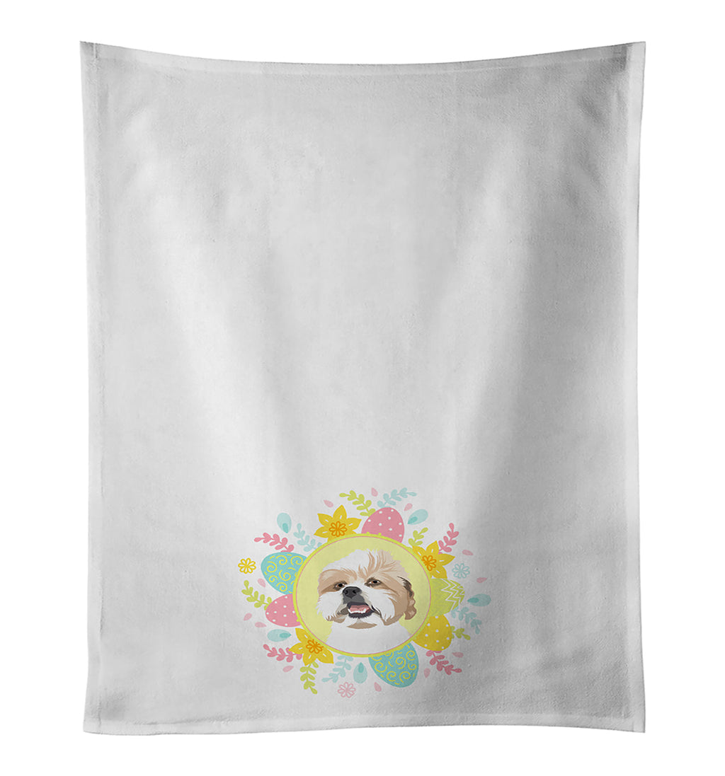 Shih-Tzu Silver Gold and White Easter Kitchen Towel Set of 2 White Dish Towels Decorative Bathroom Hand towel for Hand, Face, Hair, Yoga, Tea, Dishcloth, 19 X 28", White
