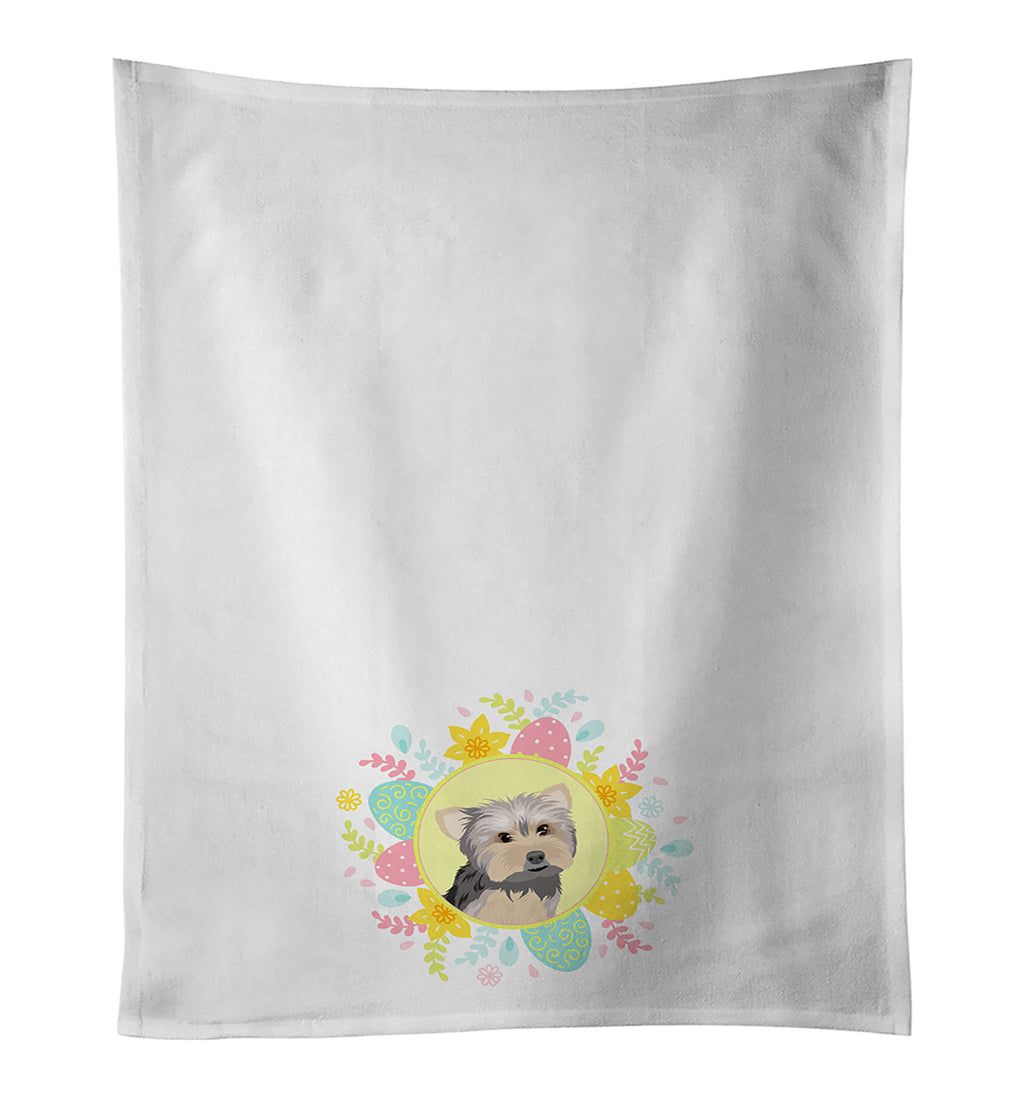 Yorkie Blue and Tan #2 Easter Kitchen Towel Set of 2 White Dish Towels Decorative Bathroom Hand towel for Hand, Face, Hair, Yoga, Tea, Dishcloth, 19 X 28", White