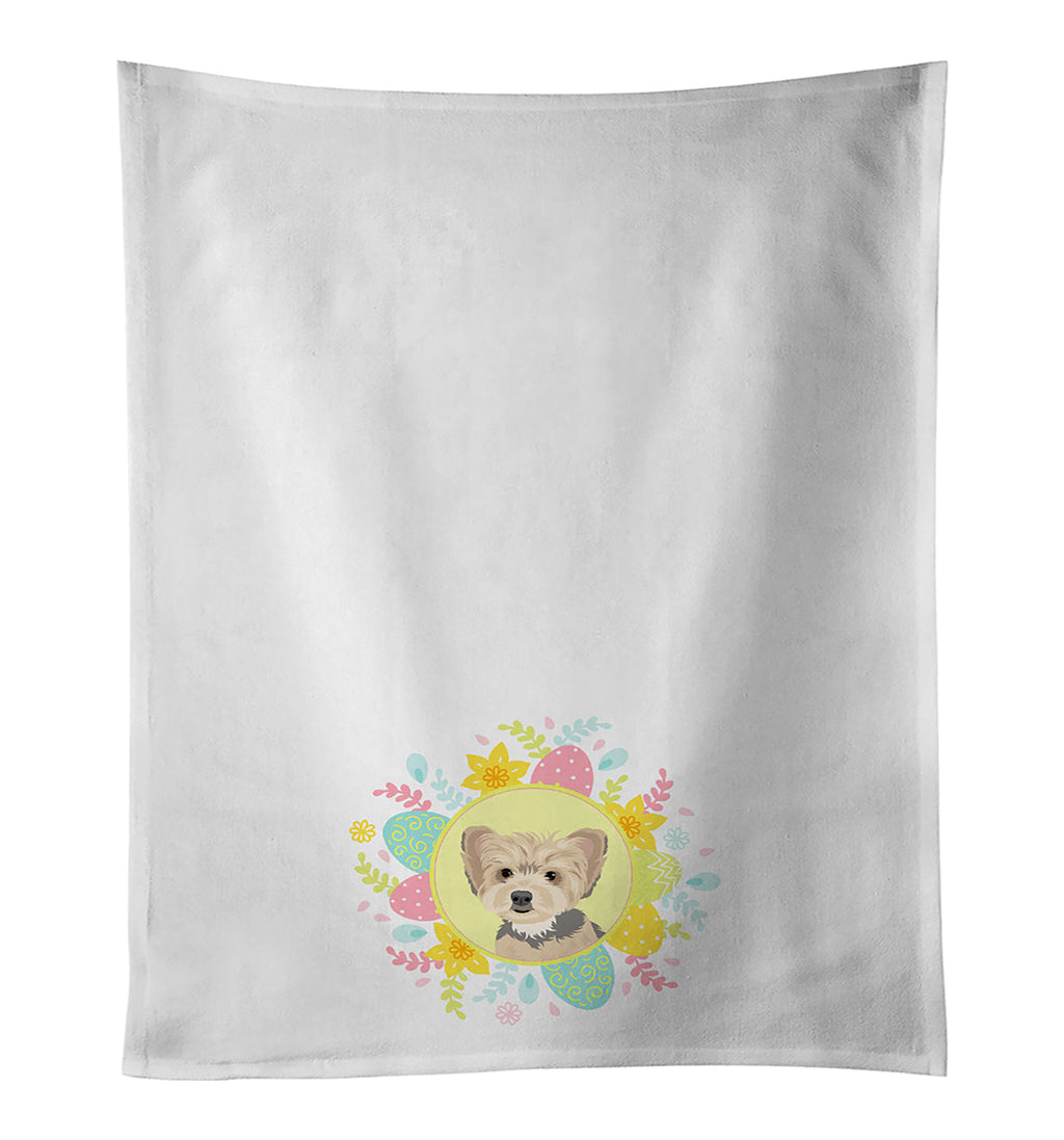 Yorkie Blue and Tan Puppy Easter Kitchen Towel Set of 2 White Dish Towels Decorative Bathroom Hand towel for Hand, Face, Hair, Yoga, Tea, Dishcloth, 19 X 28", White