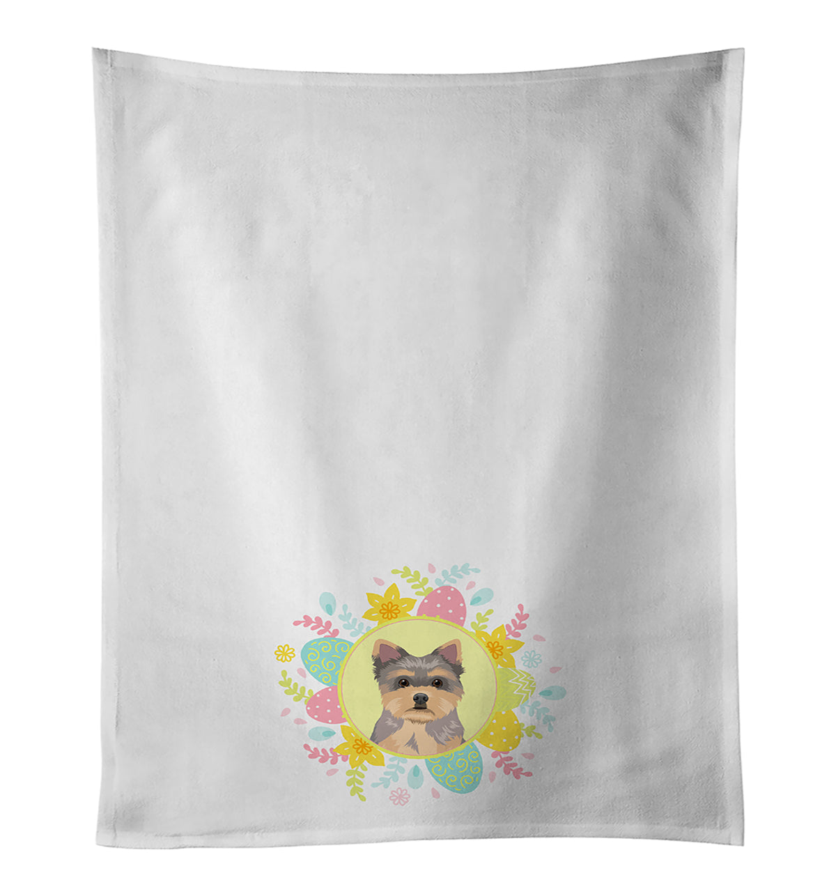 Yorkie Chocolate Puppy Easter Kitchen Towel Set of 2 White Dish Towels Decorative Bathroom Hand towel for Hand, Face, Hair, Yoga, Tea, Dishcloth, 19 X 28", White