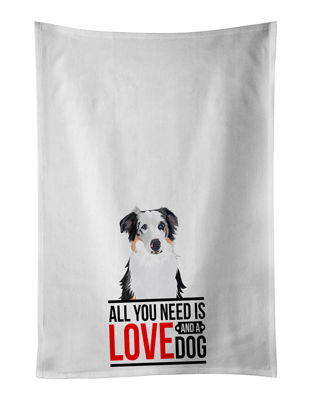 Australian Shepherd Blue Merle #1  Kitchen Towel Set of 2 White Dish Towels Decorative Bathroom Hand towel for Hand, Face, Hair, Yoga, Tea, Dishcloth, 19 X 28", White