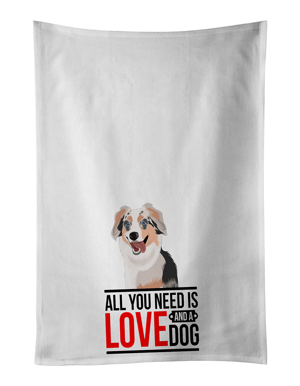 Australian Shepherd Blue Merle Puppy #1  Kitchen Towel Set of 2 White Dish Towels Decorative Bathroom Hand towel for Hand, Face, Hair, Yoga, Tea, Dishcloth, 19 X 28", White