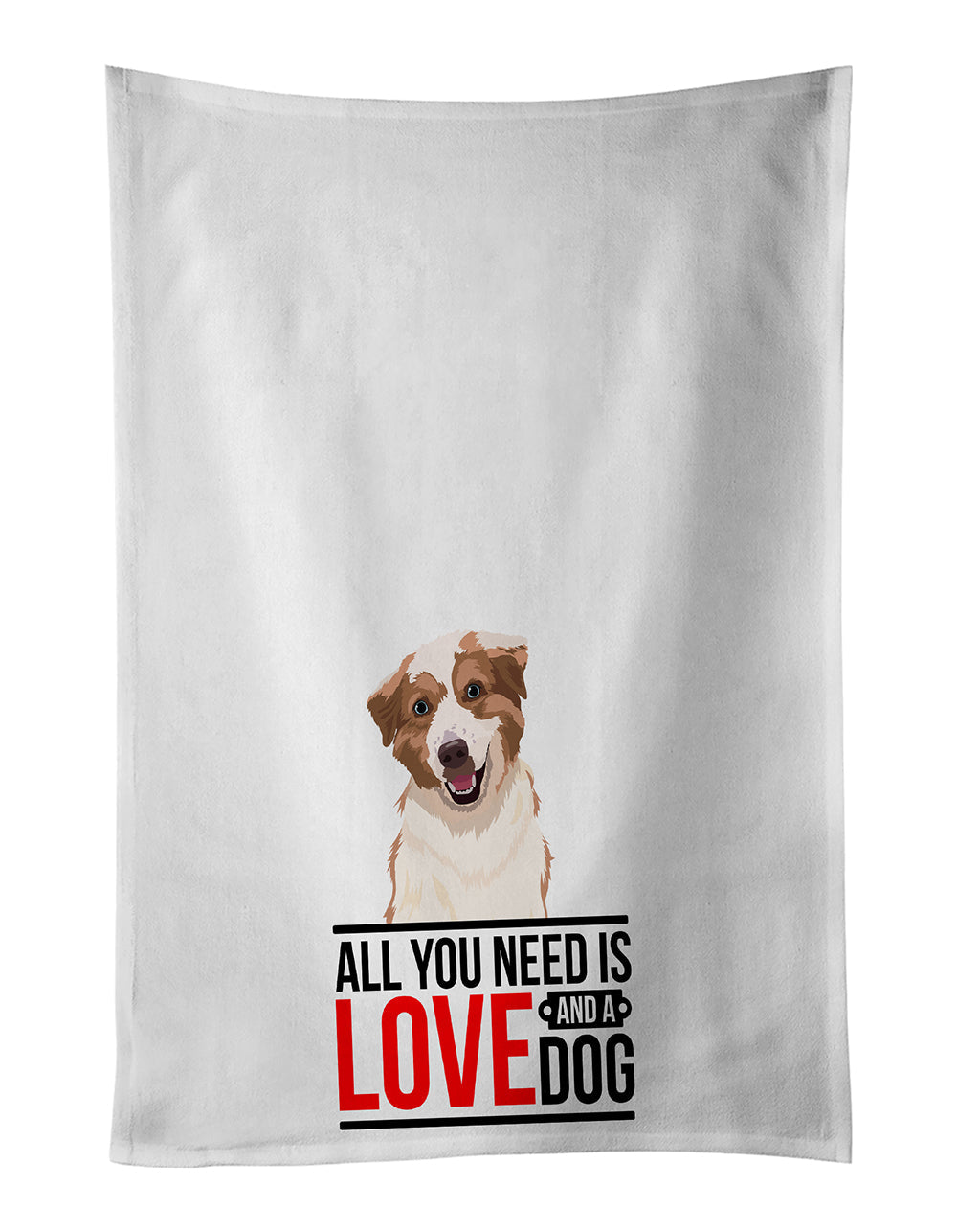 Australian Shepherd Red and White #1  Kitchen Towel Set of 2 White Dish Towels Decorative Bathroom Hand towel for Hand, Face, Hair, Yoga, Tea, Dishcloth, 19 X 28", White