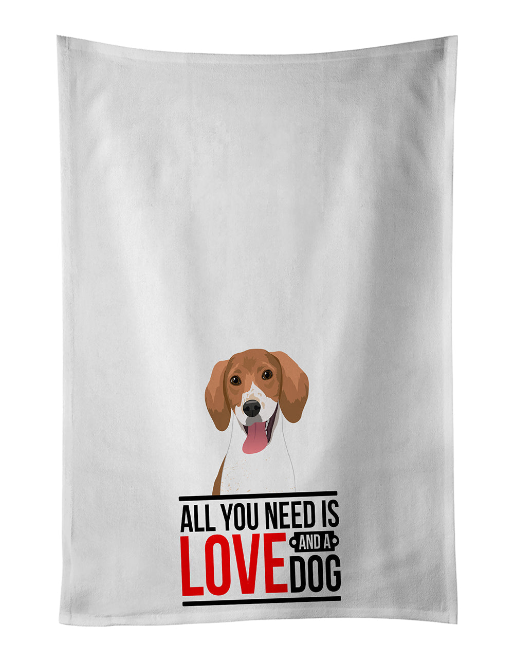 Beagle Red and White Red Ticked #2  Kitchen Towel Set of 2 White Dish Towels Decorative Bathroom Hand towel for Hand, Face, Hair, Yoga, Tea, Dishcloth, 19 X 28", White