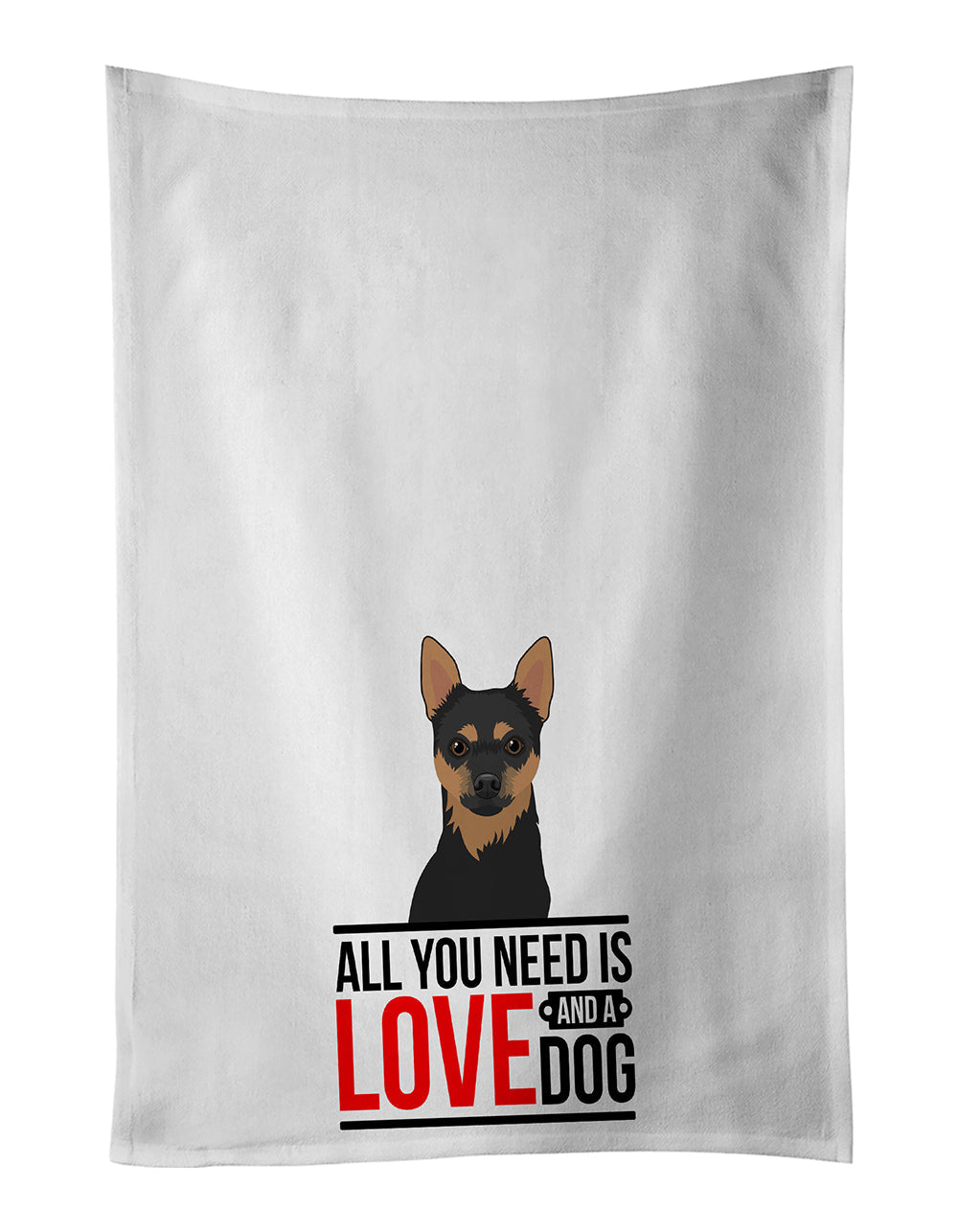 Chihuahua Black and Tan #1  Kitchen Towel Set of 2 White Dish Towels Decorative Bathroom Hand towel for Hand, Face, Hair, Yoga, Tea, Dishcloth, 19 X 28", White