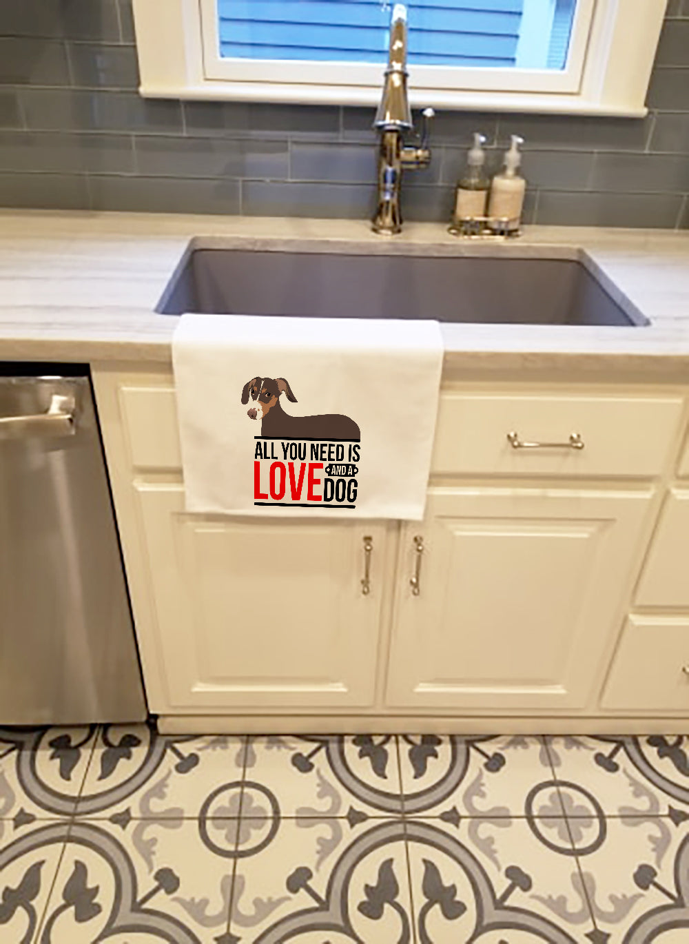Dachshund Chocolate and Tan Kitchen Towel Set of 2 White Dish Towels Decorative Bathroom Hand towel for Hand, Face, Hair, Yoga, Tea, Dishcloth, 19 X 28", White