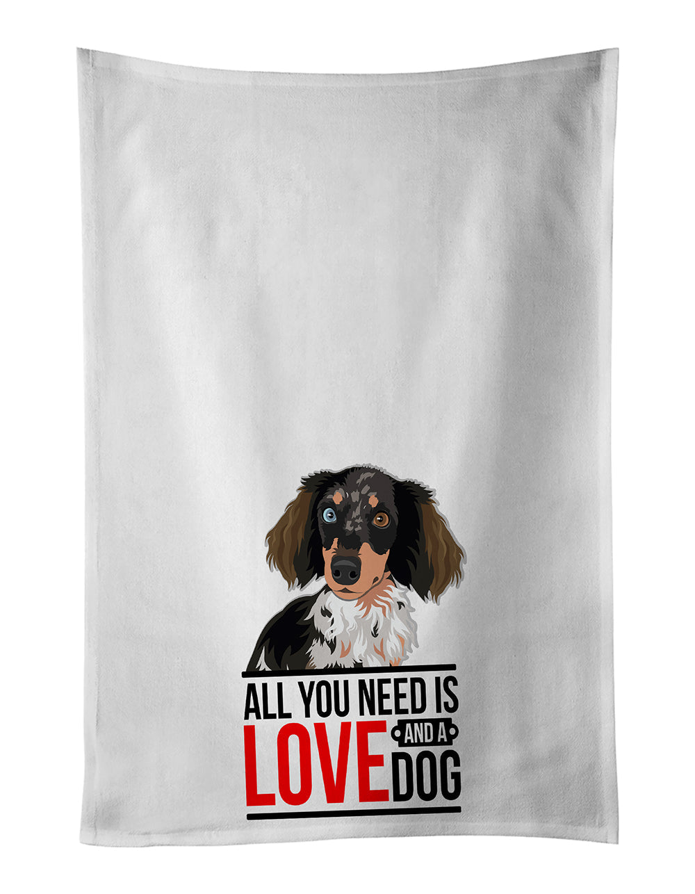 Dachshund Dapple #1 Kitchen Towel Set of 2 White Dish Towels Decorative Bathroom Hand towel for Hand, Face, Hair, Yoga, Tea, Dishcloth, 19 X 28", White