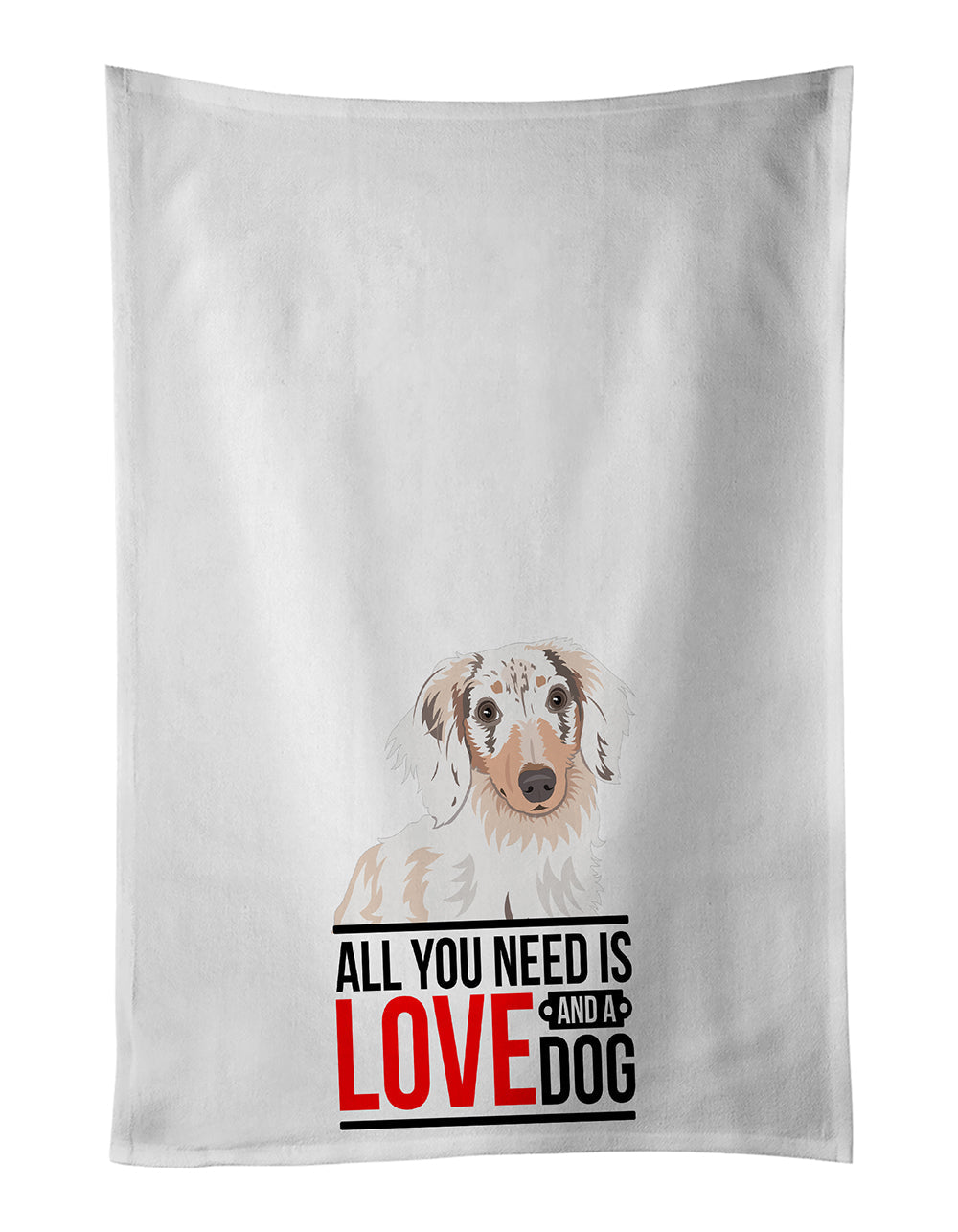Dachshund Dapple #2 Kitchen Towel Set of 2 White Dish Towels Decorative Bathroom Hand towel for Hand, Face, Hair, Yoga, Tea, Dishcloth, 19 X 28", White